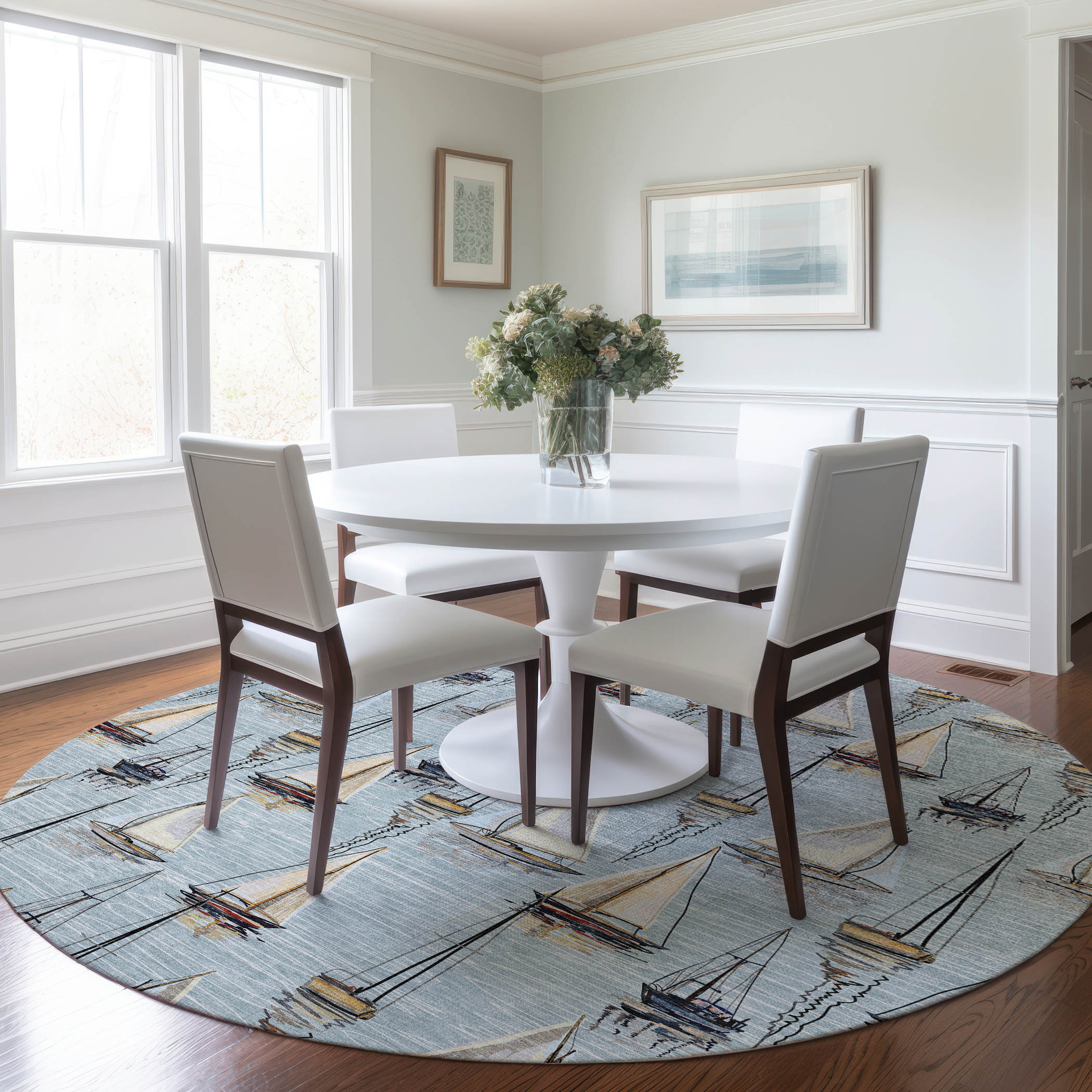 Addison Rugs AMF153SK8RO Mayfield AMF153SK 8 x 8 (ft) Loomed Polyester Sky Round Indoor Geometric Machine washable Area rug