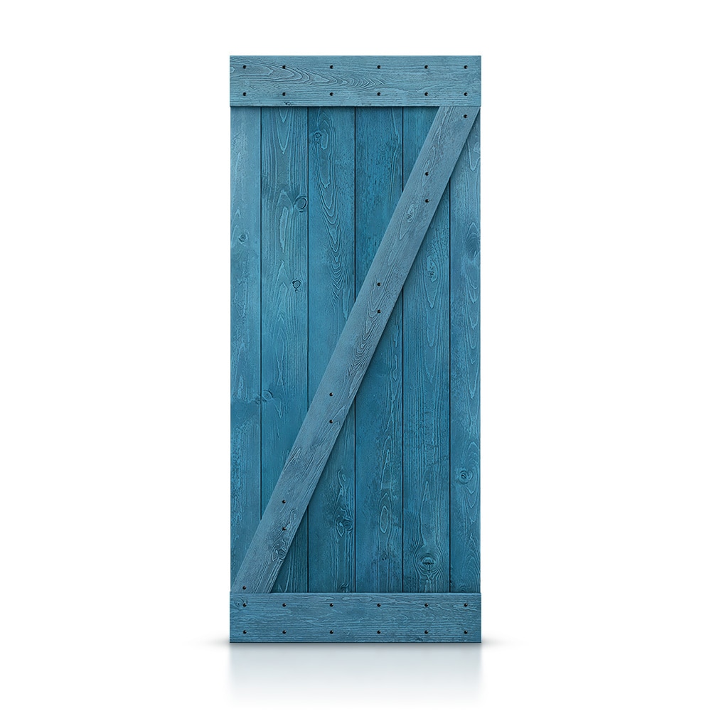 CALHOME DOOR-ASM-B38N 38-in x 84-in Ocean blue Z-frame Pine Wood Solid core Single Barn Door (Hardware Not Included)