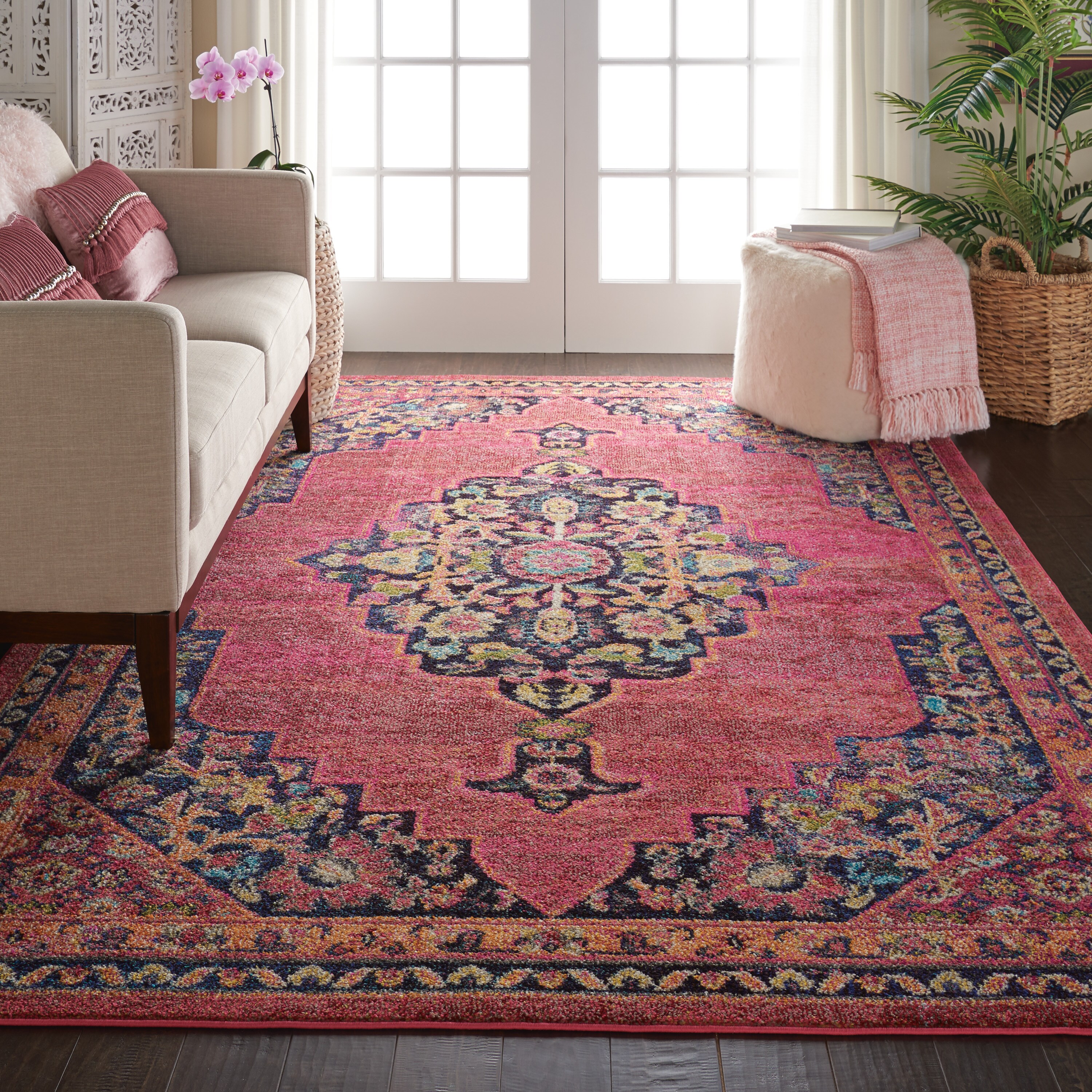 Nourison 99446454690 Passionate 7 x 10 (ft) Polypropylene Pink Flame Rectangular Indoor Abstract Area rug