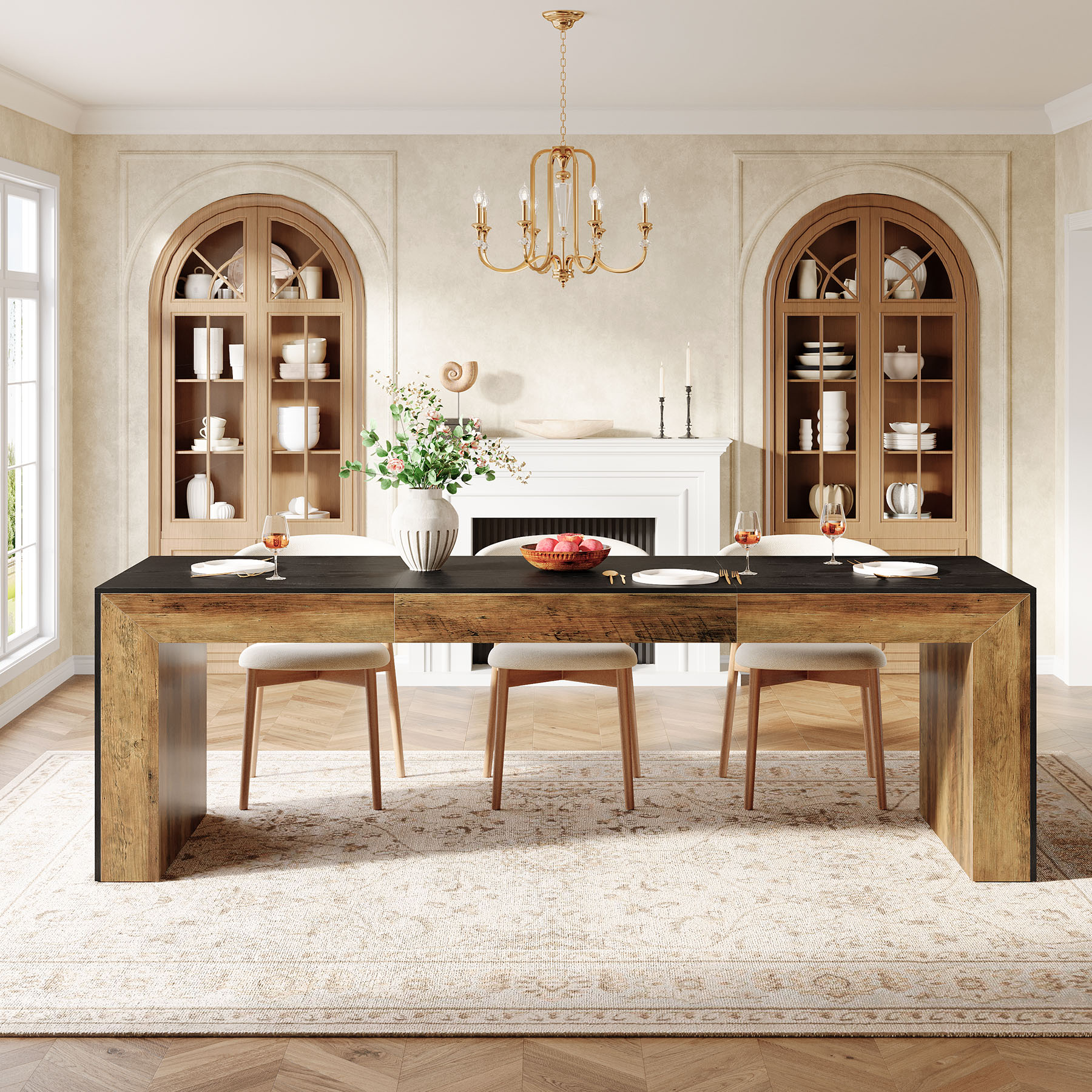 Tribesigns Black and Brown Rustic Rectangular Dining Table 78.7 L x 31. ...