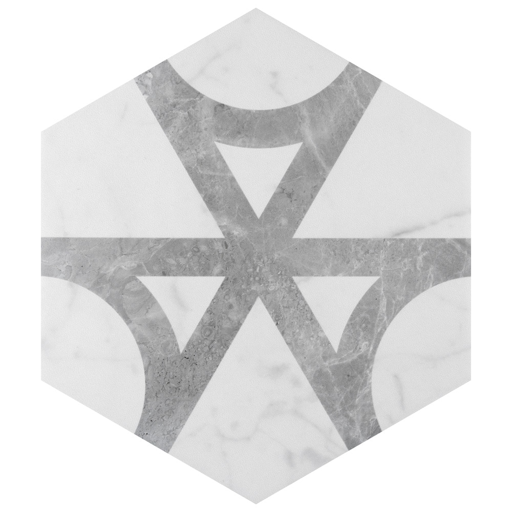 Carra Carrara Elegance 7"x8" Grey and White Matte Hexagon Porcelain Tile