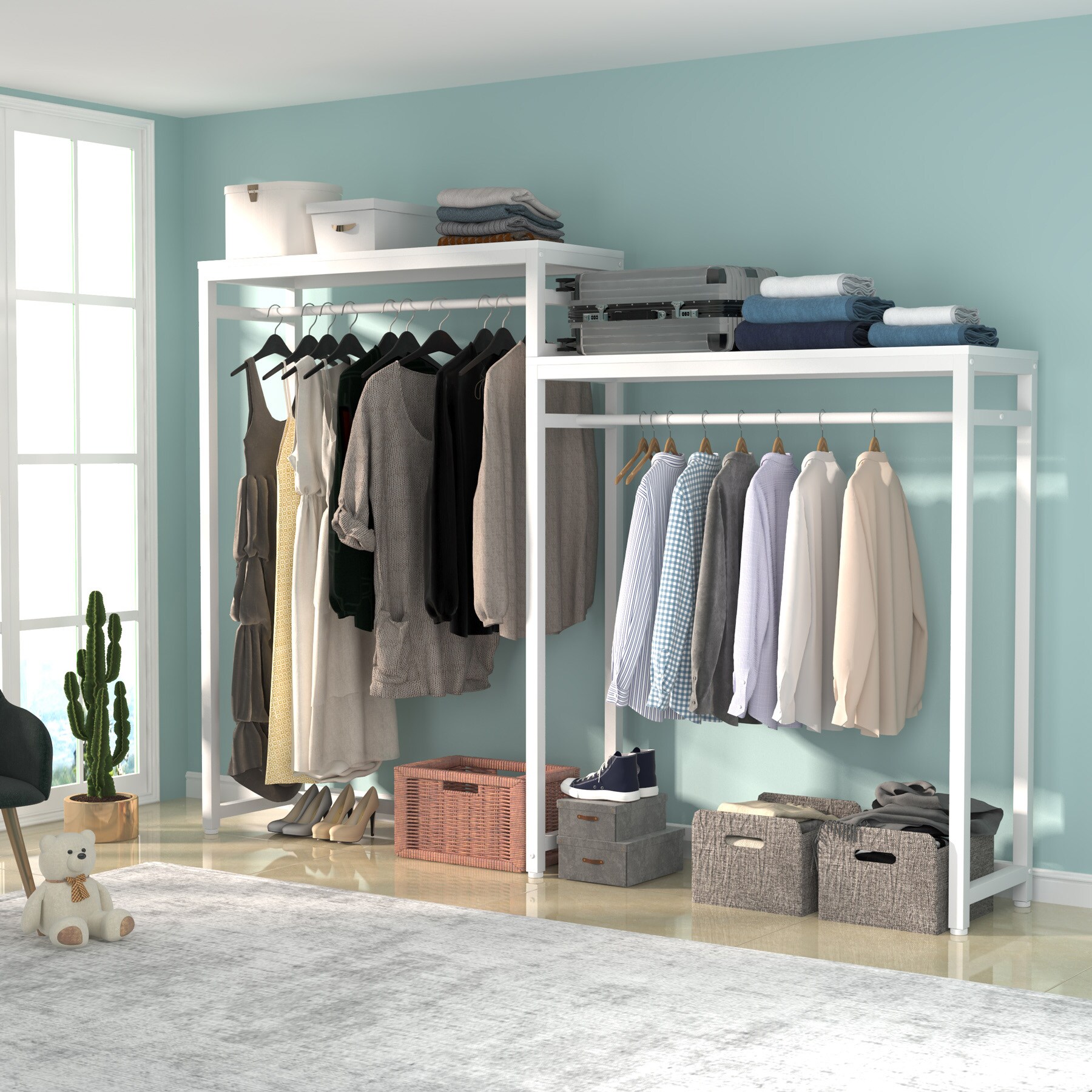 Double Rod Free standing Closet Organizer Heavy Duty Clothe Closet Sto <div  class=aod_buynow></div>– Inhomelivings