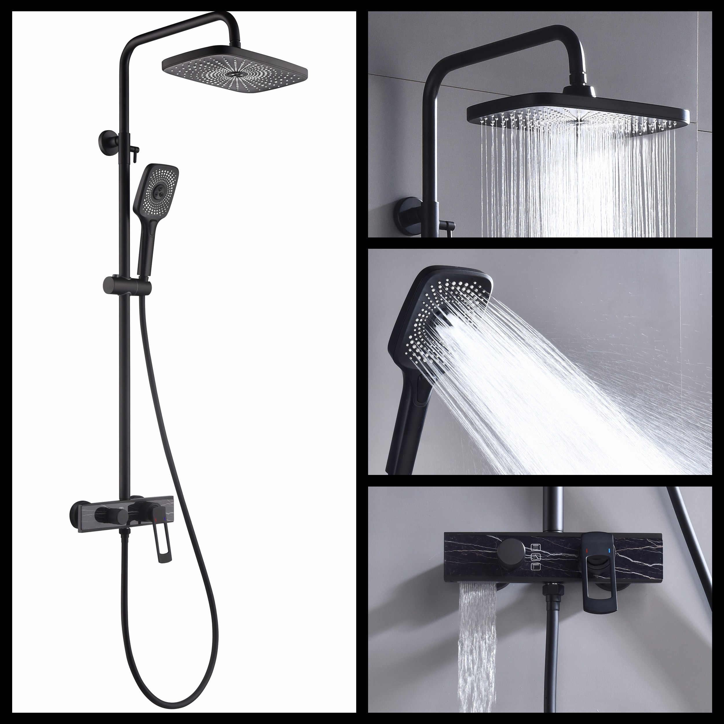 WELLFOR WB-SH004MB Matte Black Dual Head Built-In Shower Faucet System with 2-way Diverter Pressure-balanced Valve Included