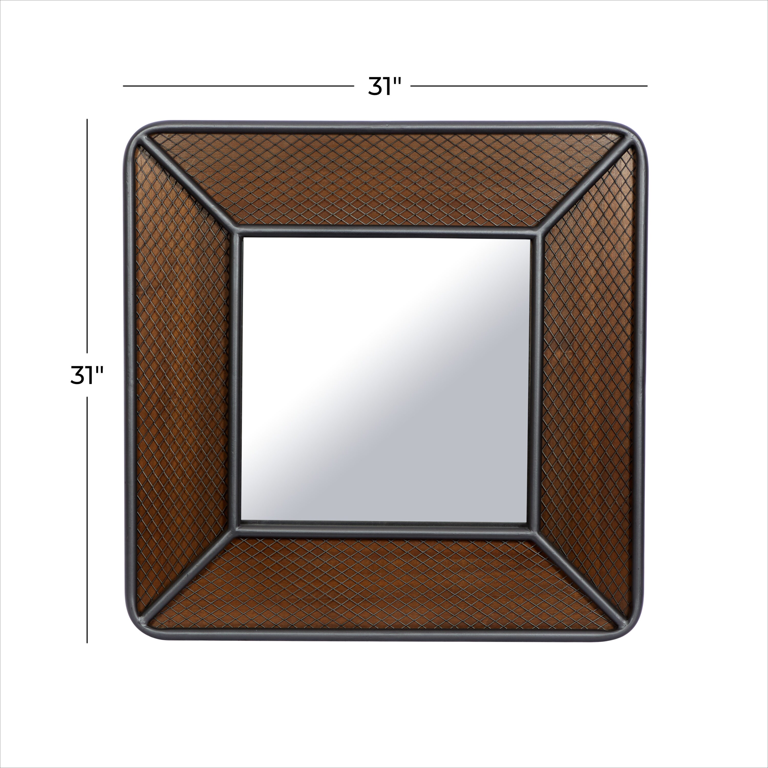 Handcrafted Solid Wood Square 32" Industrial Wall Mirror, Brown
