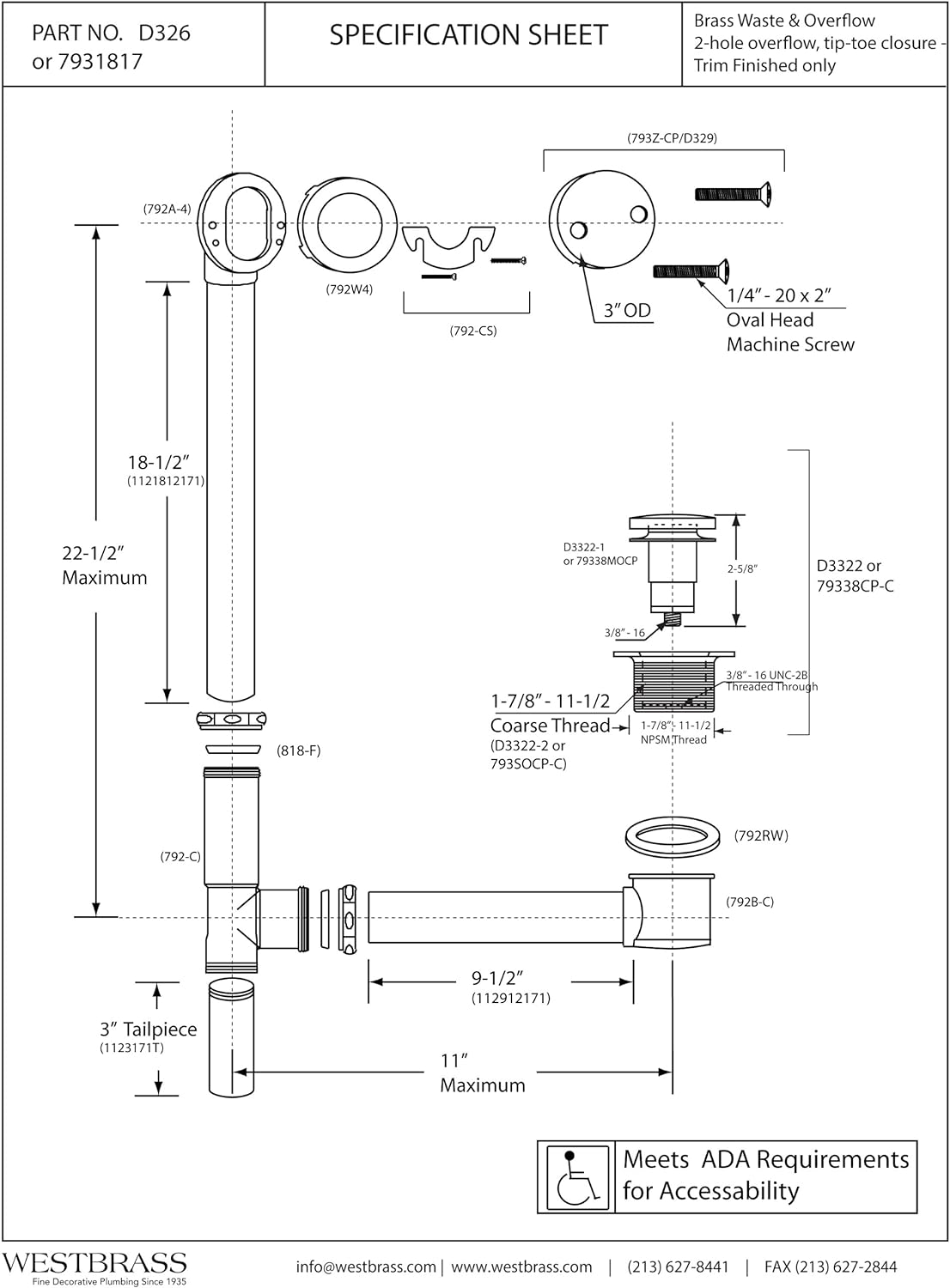 WESTBRASS D326-20 Tub-Drain-Accessories - View #2