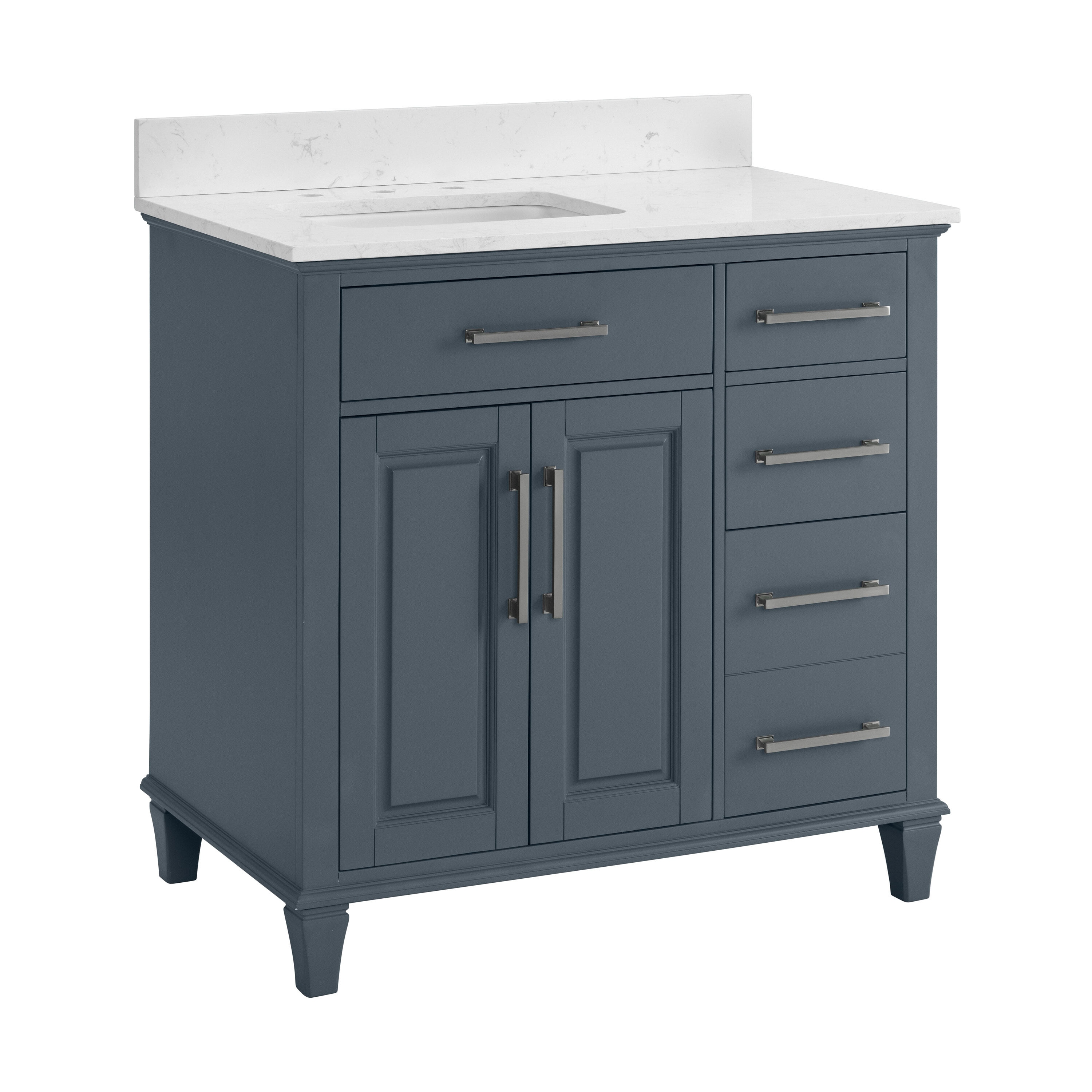 allen + roth Brookview 36-in Slate Blue Undermount Single Sink Bathroom  Vanity with Carrara Engineered Marble Top at