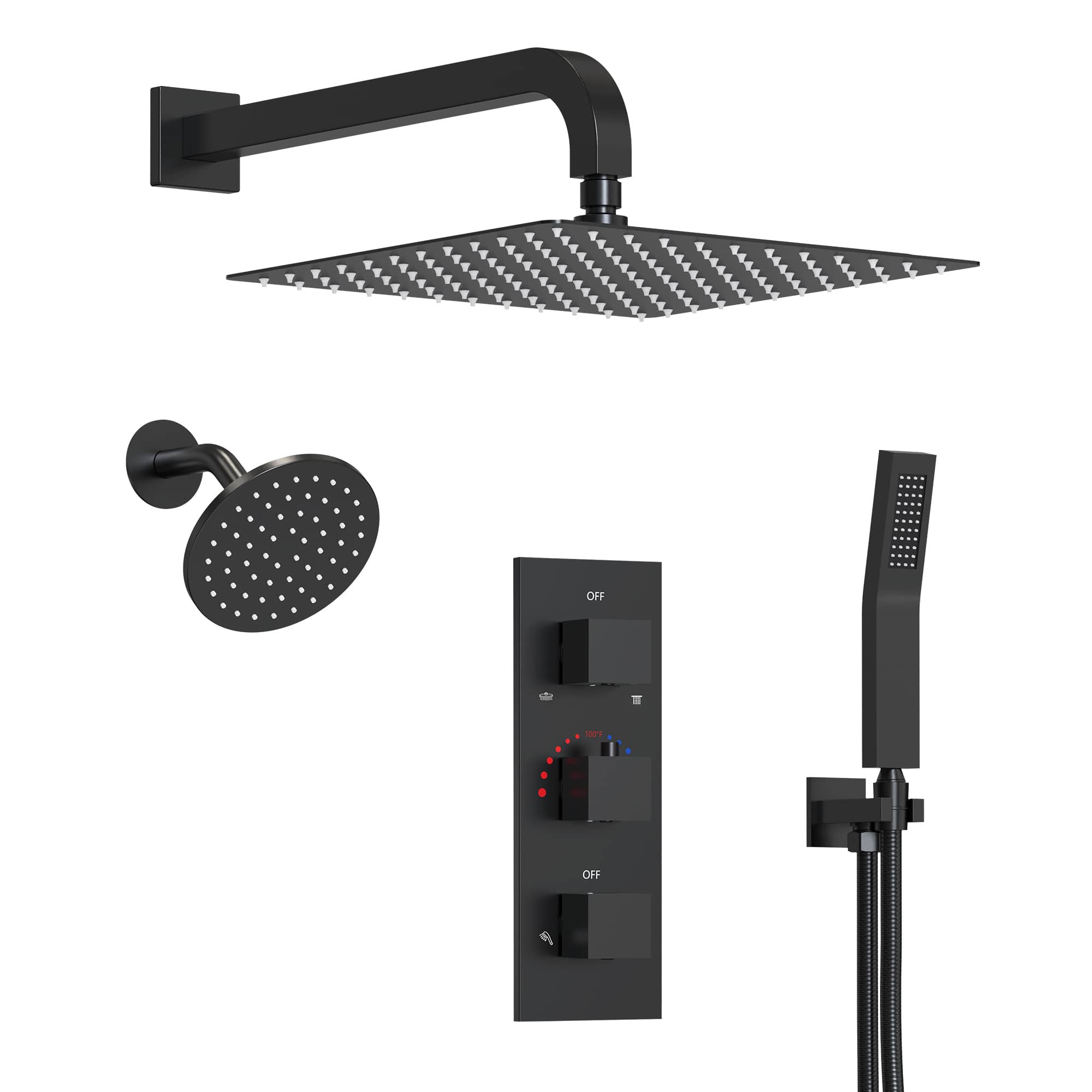 EVERSTEIN SFS-1065-BK12 5-Spray Square 12 in. Rain Wall Mount Shower System with 6 in. Shower Head Handheld shower in Matte Black 2.5 GPM