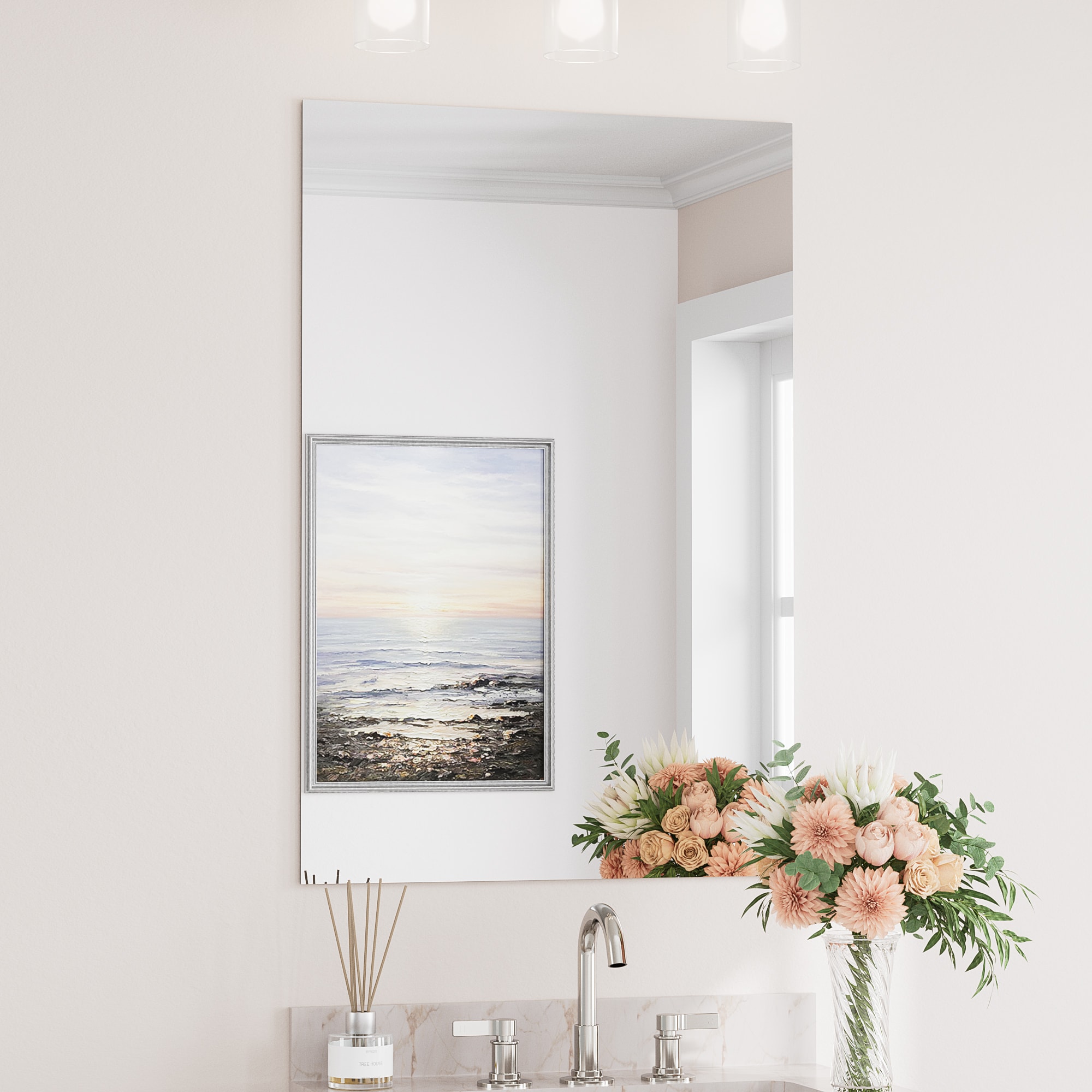 Keonjinn 24-in W x 36-in H Rectangle Silver Polished Frameless Wall Mirror