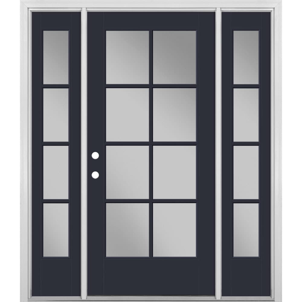 Masonite 1524446 64-in x 80-in x 4-9/16-in Fiberglass Full lite Right-hand inswing Eclipse Painted Prehung Front Door with Sidelights with Brickmould Insulating core