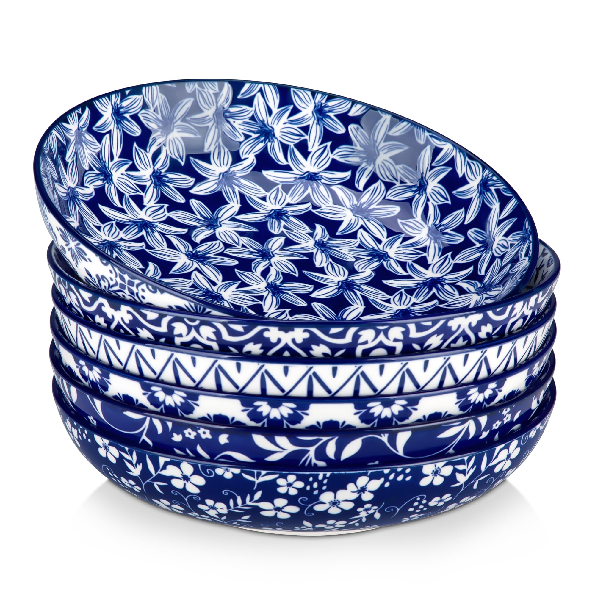 Aoibox  Set of 6 Large Ceramic Pasta Bowls 50 oz Capacity 9 5 in Wide Shallow Soup and Salad Serving Bowls Blue