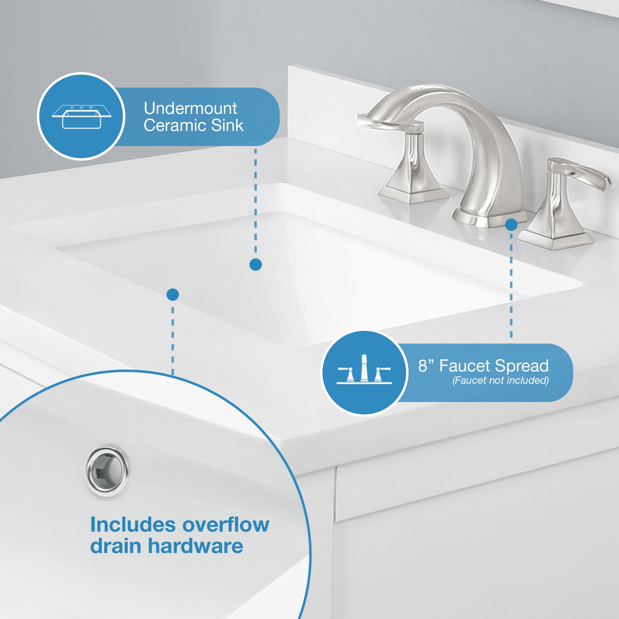 OVE Decors Laney 30-in White Undermount Single Sink Bathroom Vanity ...