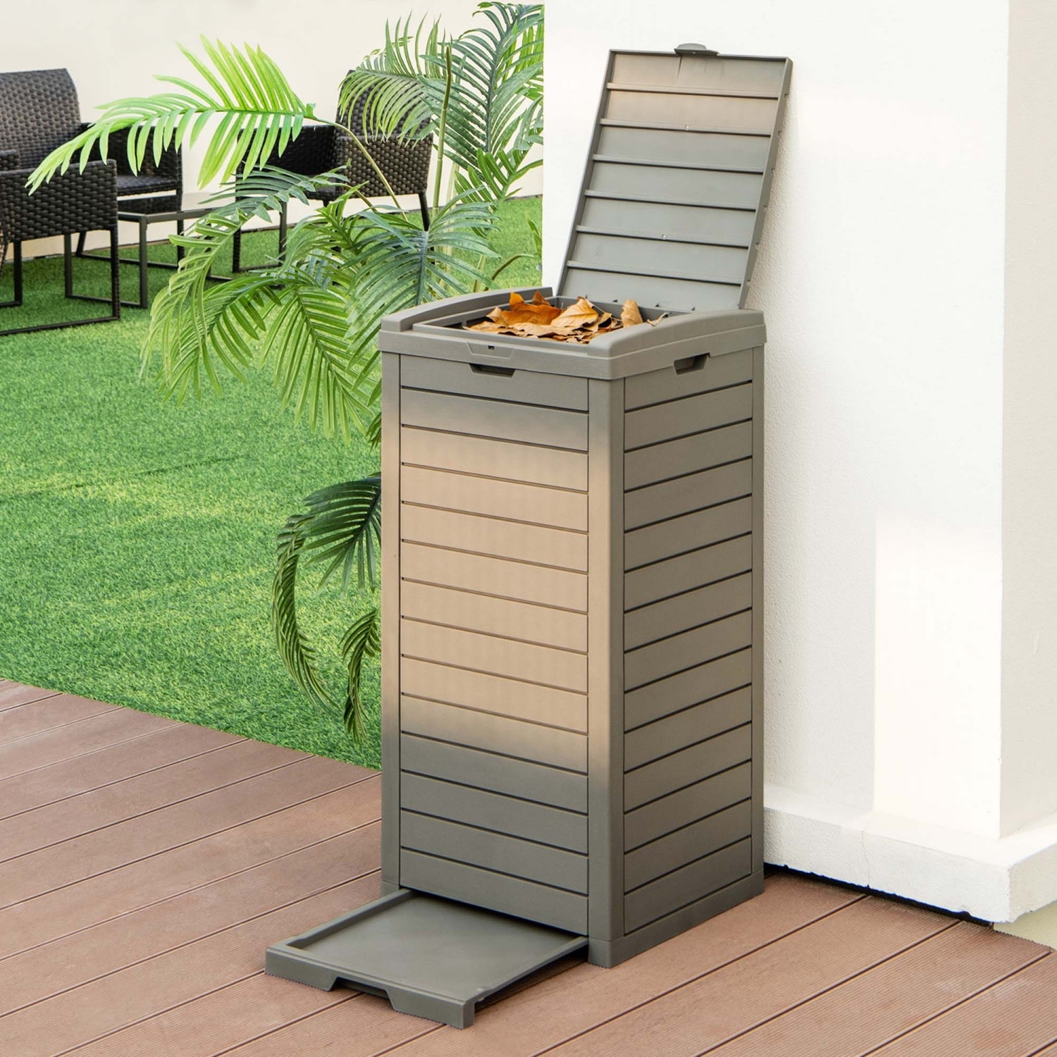 Costway 2 PCS 31 Gallon Outdoor Trash Can Waste Bin with Dual Lid