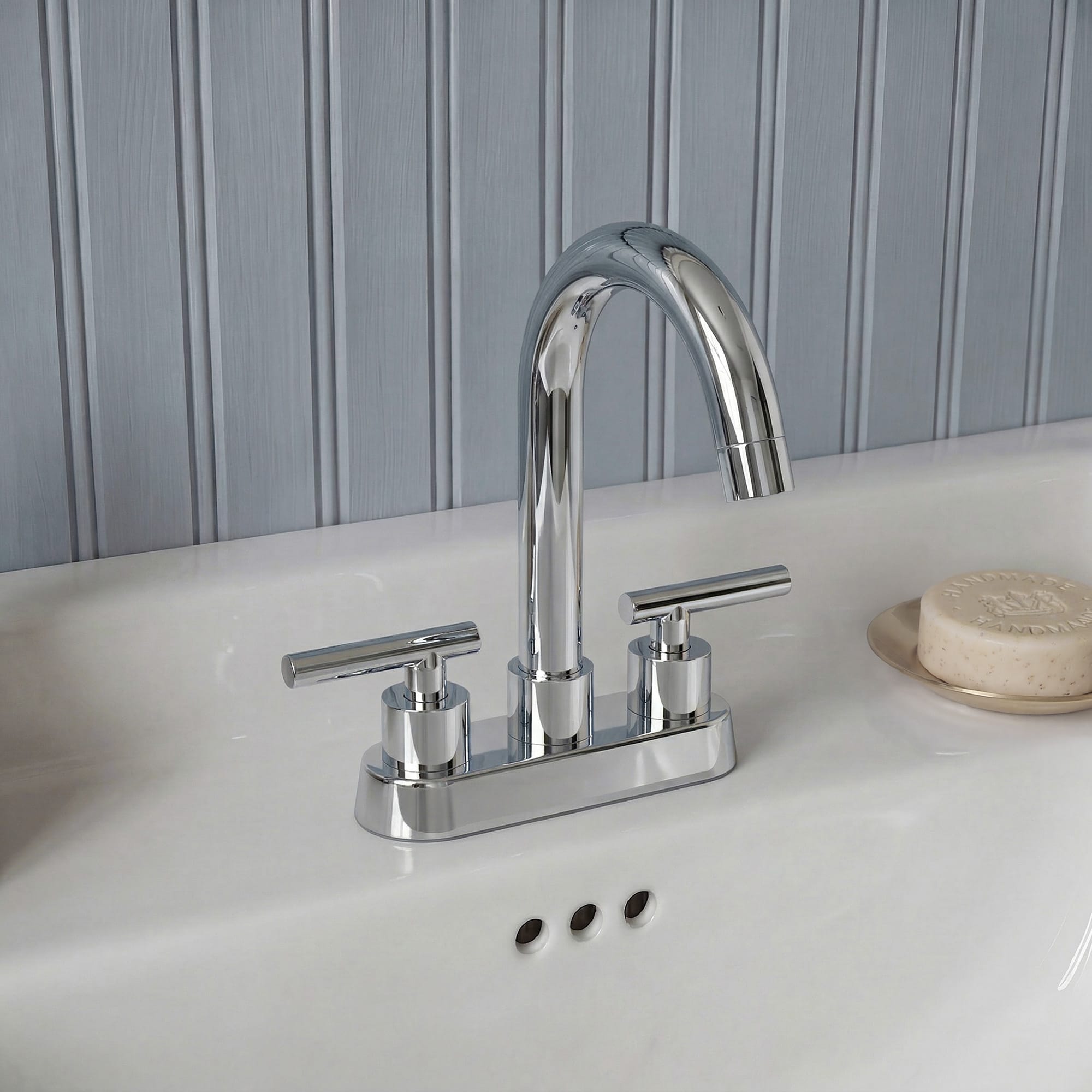 GRANDJOY - Chrome 4 inch Centerset 2 or 3 Hole Double Handle High-arc Bathroom Faucet with Pop Up...