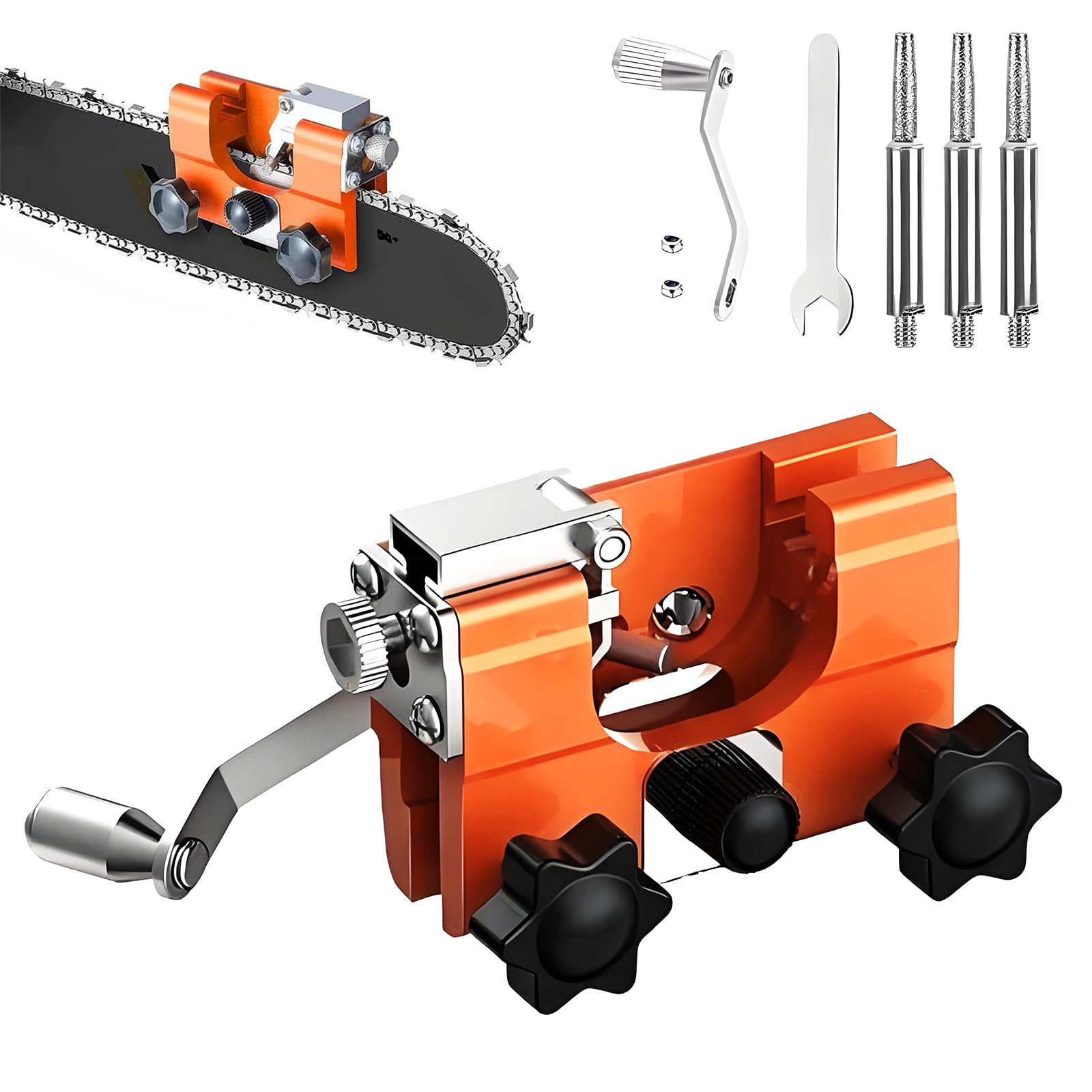 Ahfiwaso Portable Chainsaw Sharpener Kit Hand Crank Chainsaw Sharpening Tool for Chain and Electric Saws Aluminum Alloy Construction Adjustable Guide #LAH0626H039