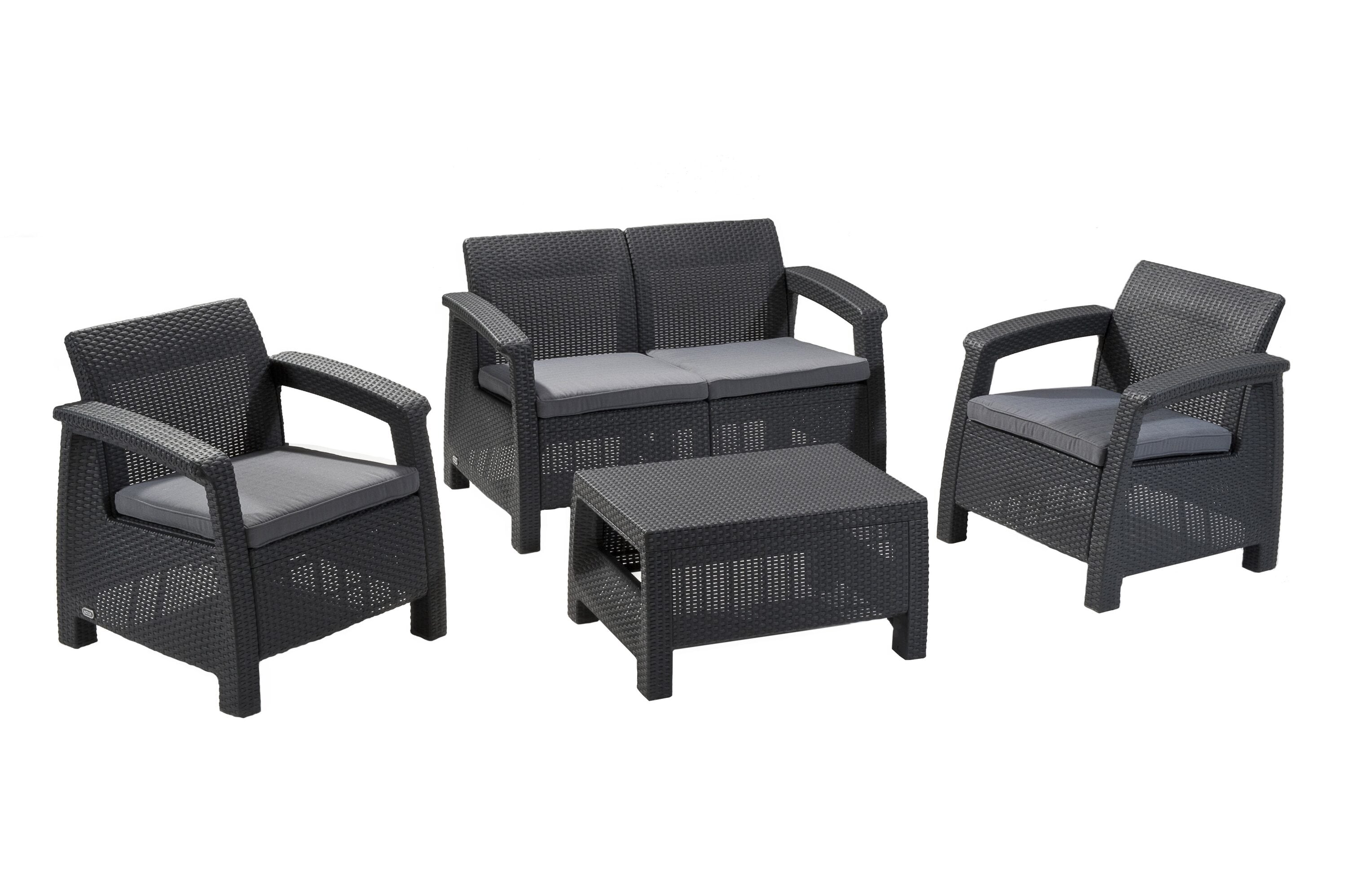 Keter 212584 Corfu Set of 3 Graphite Resin Frame Stationary Conversation Chair with Woven Seat