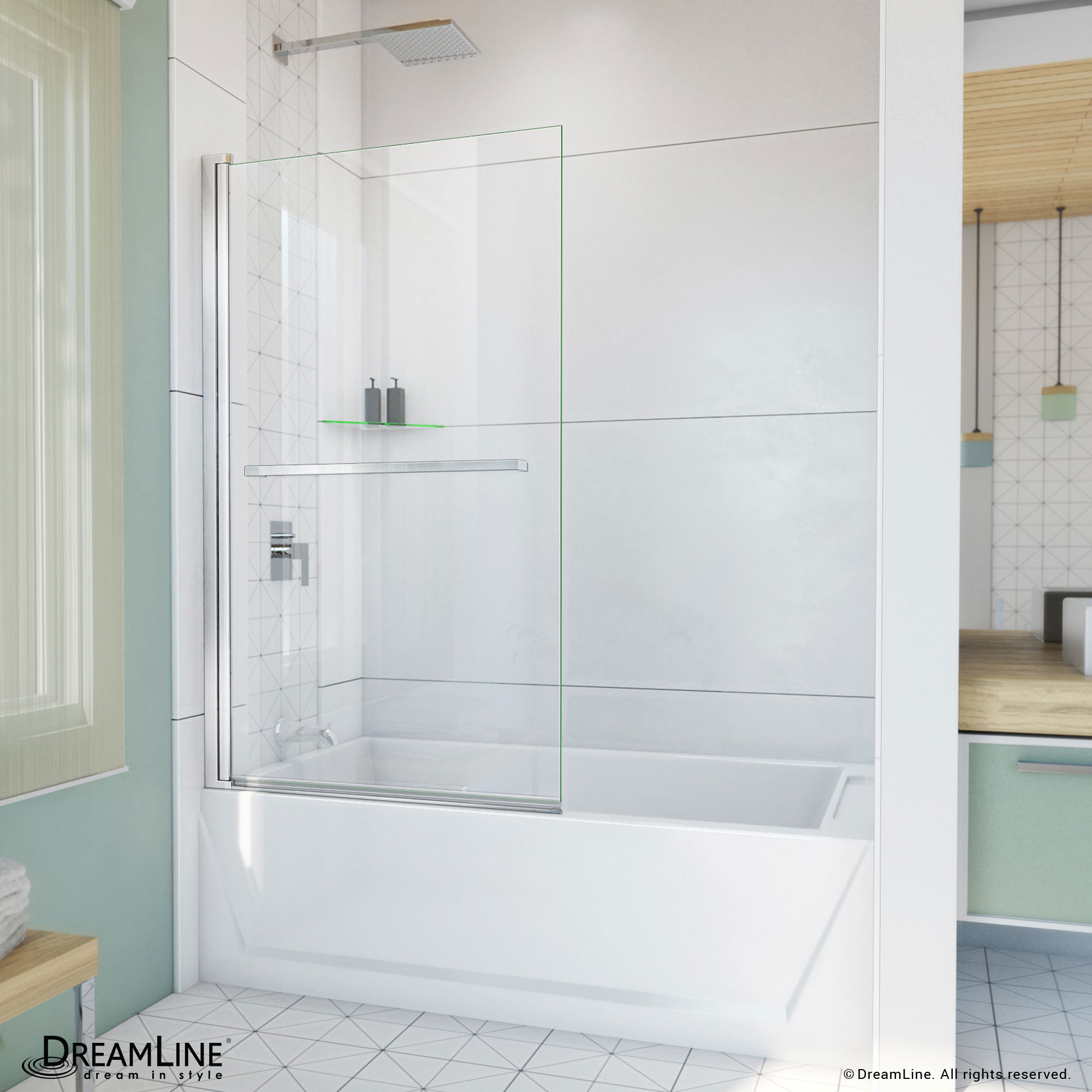 DreamLine SD-373458Q-01 Aqua-Q Swing Chrome 34-in W x 58-in H Frameless Hinged Bathtub door