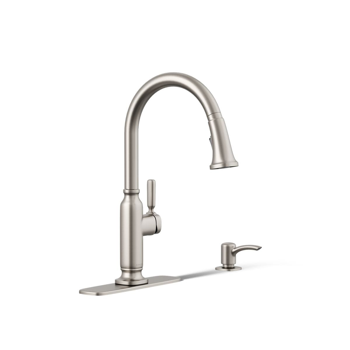 KOHLER R28703-SD-VS Ealing Vibrant Stainless Single Handle Deck-mount Pull-down Kitchen Faucet with Sprayer ( Deck Plate Included ) (Soap Dispenser Included)
