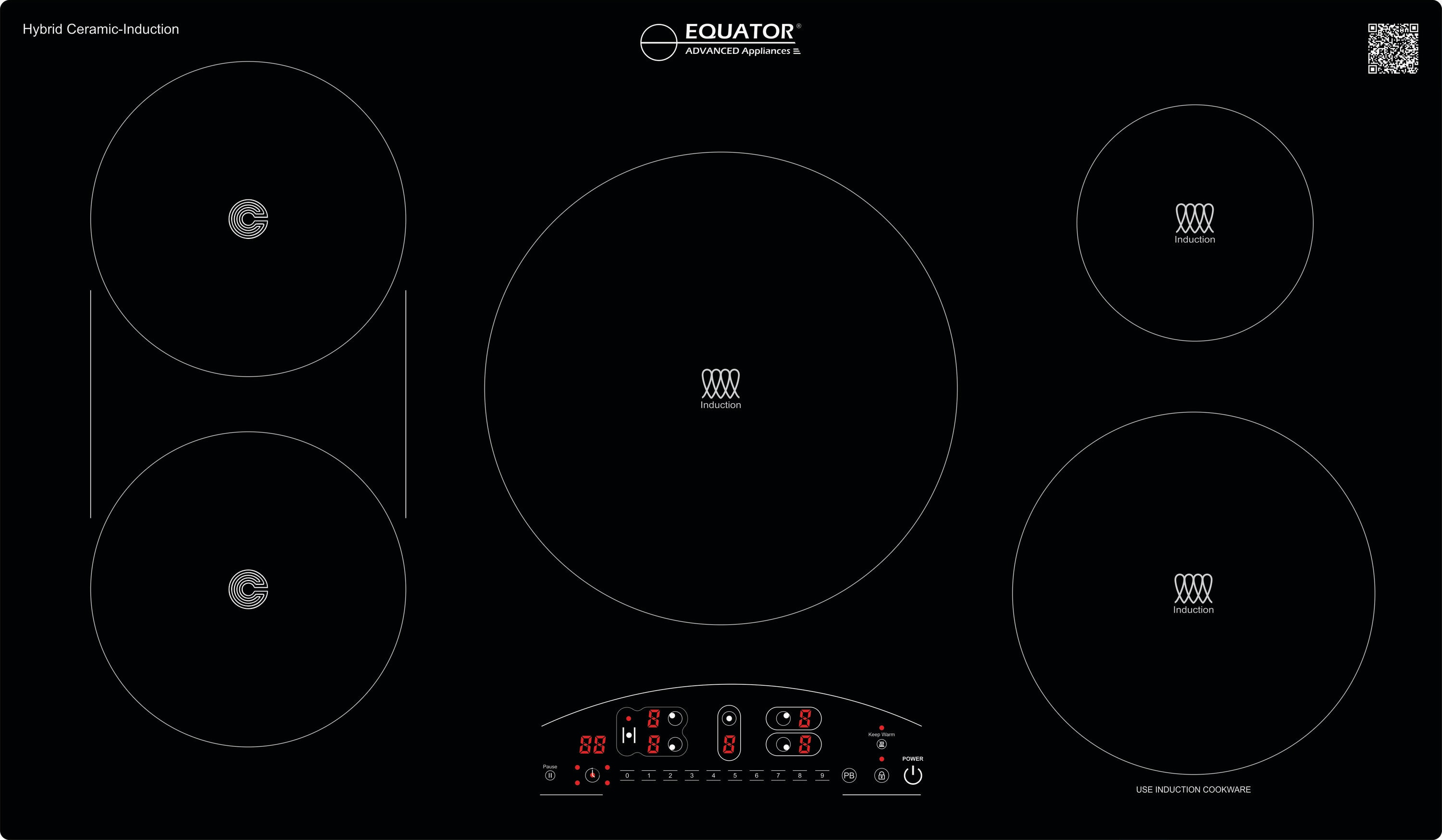 Equator Advanced Appliances EHC 36532 Any Cookware Compatible CERAMIC-INDUCTION 36-in 5 burners Smooth Surface (Radiant) Black Electric Cooktop with Bridge Element