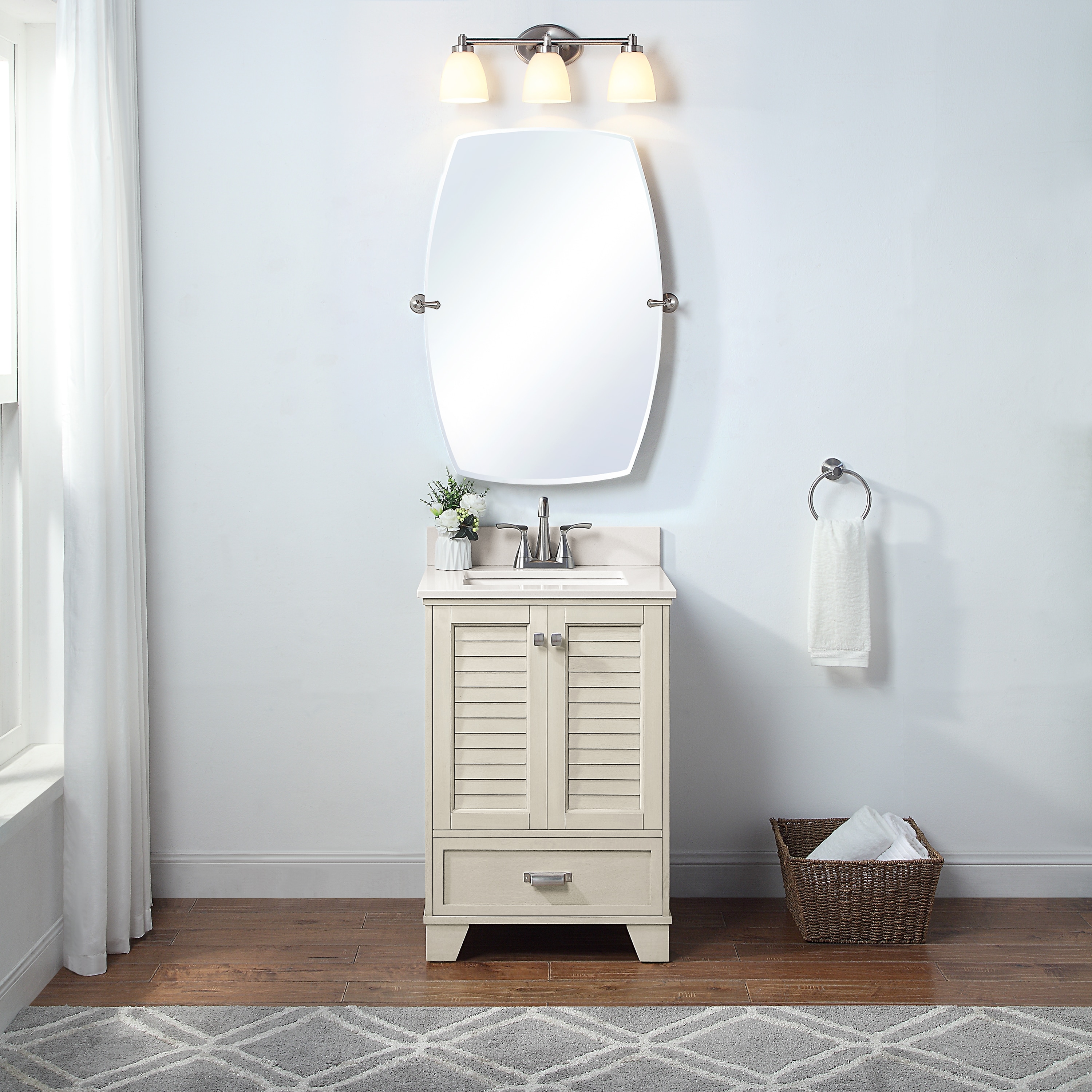allen + roth LLWVT2439D Leeland 24-in Dune Undermount Single sink Bathroom Vanity with White Engineered stone Top