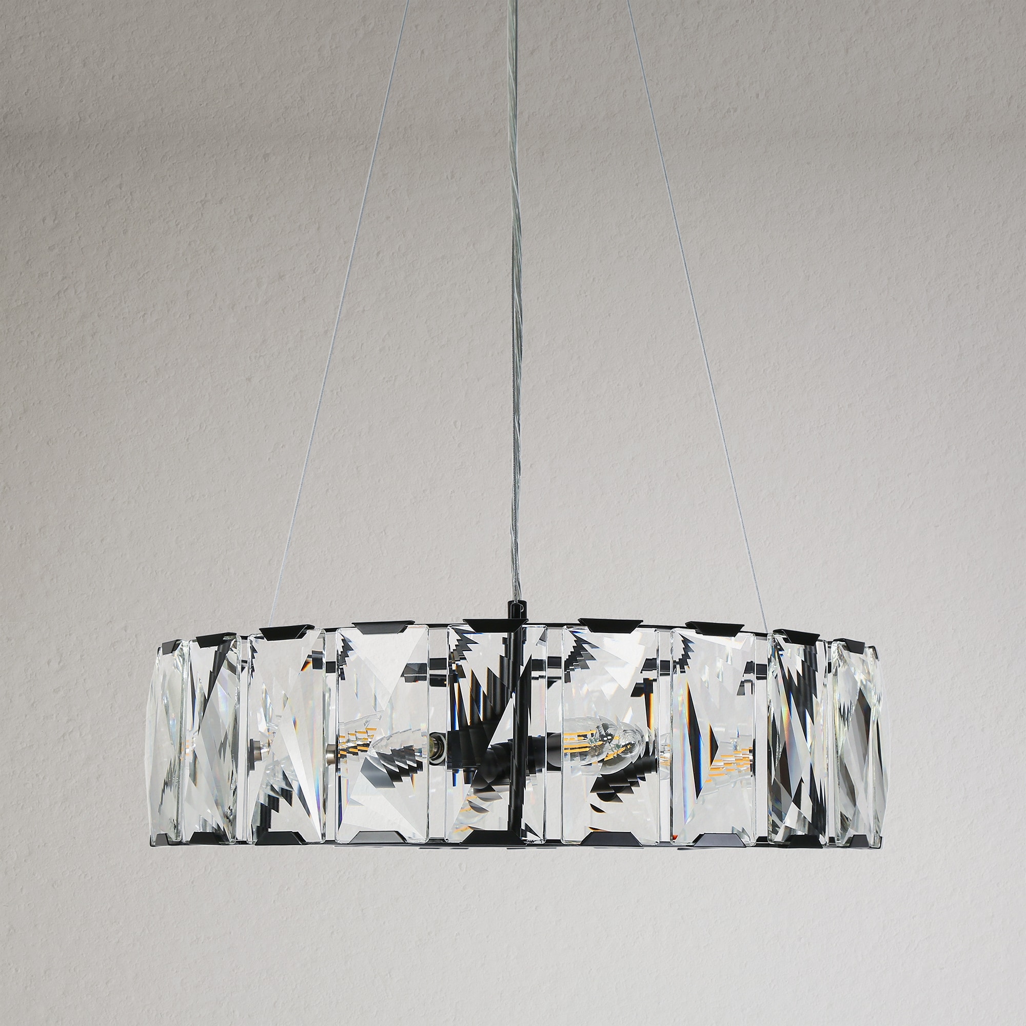 Modern Black Crystal 6-Light Drum Chandelier with Clear Crystals