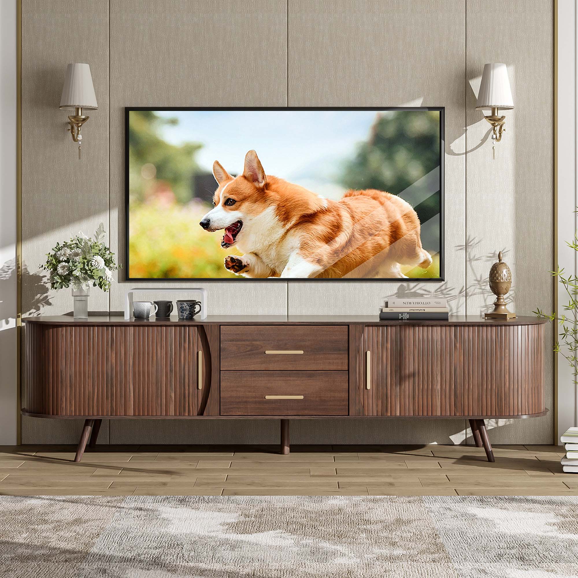 Fun Orange FUN25TV34 TV Stand Modern/Contemporary Dark Brown 70.8-in W TV cabinet ( Accommodates TVs up to 80-in )