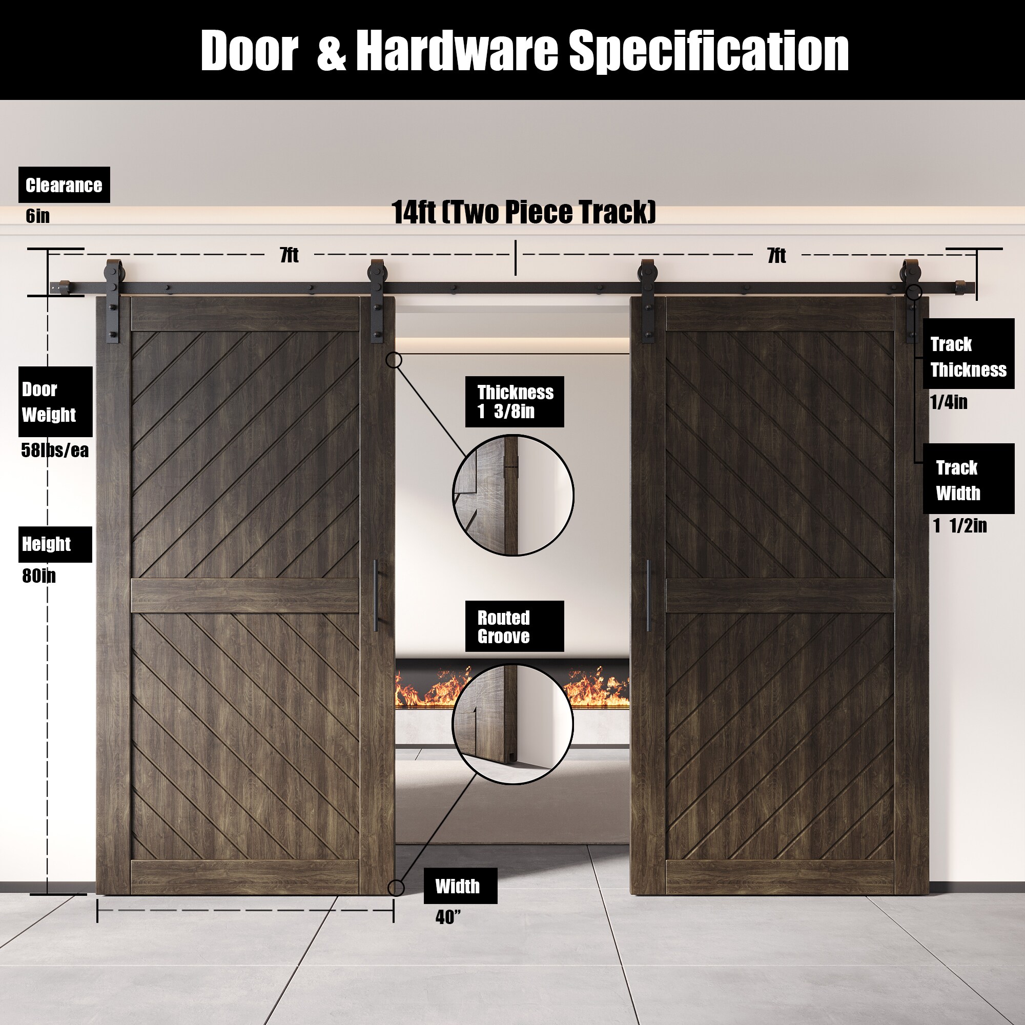 HOMACER YT2H168C-XT3-4080-EB Barn-Doors - View #2
