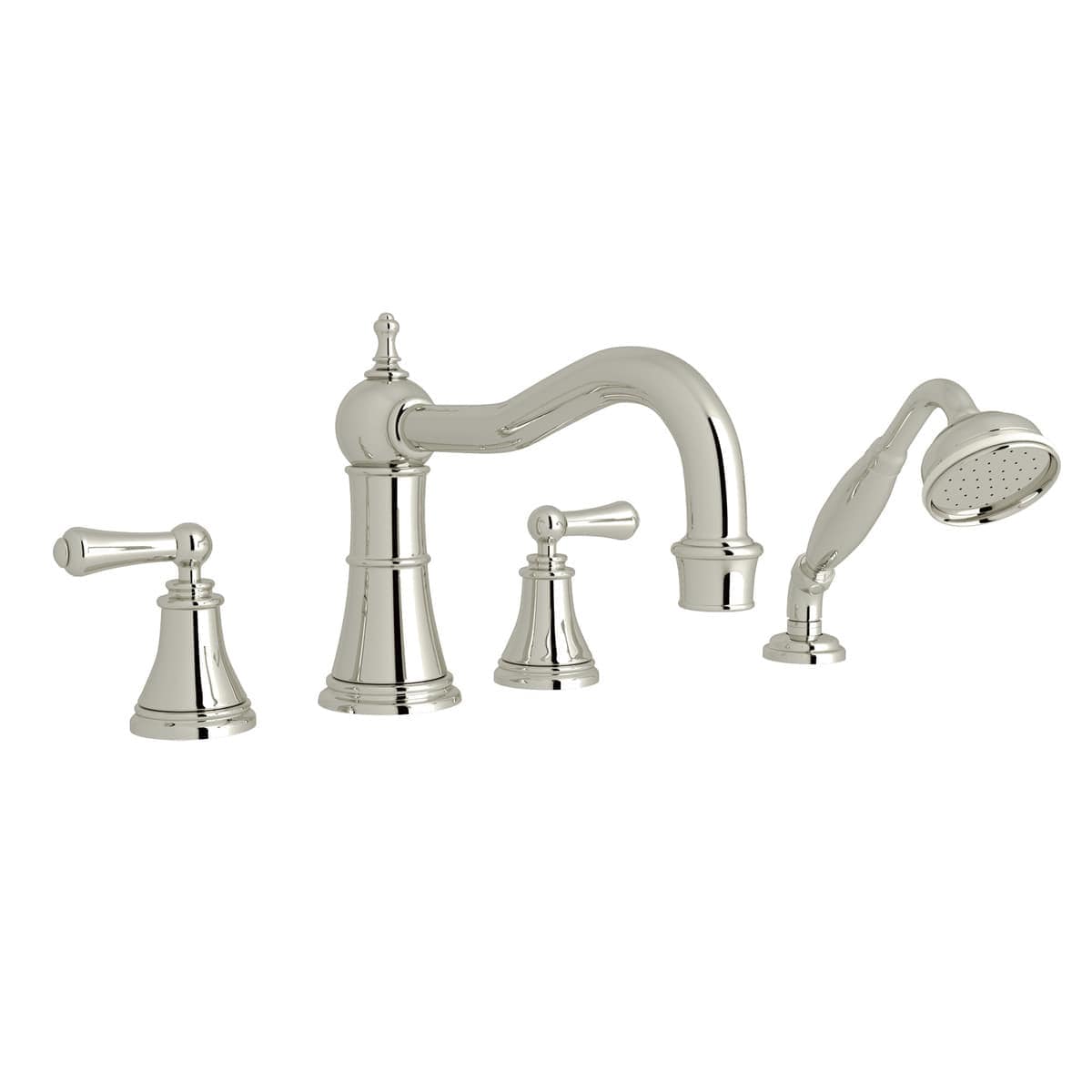 Rohl U.3747LS-PN Georgian Era Deck-Mount Roman Tub Filler and Hand Shower in Polished Nickel With Lever Handles (Valve Included)