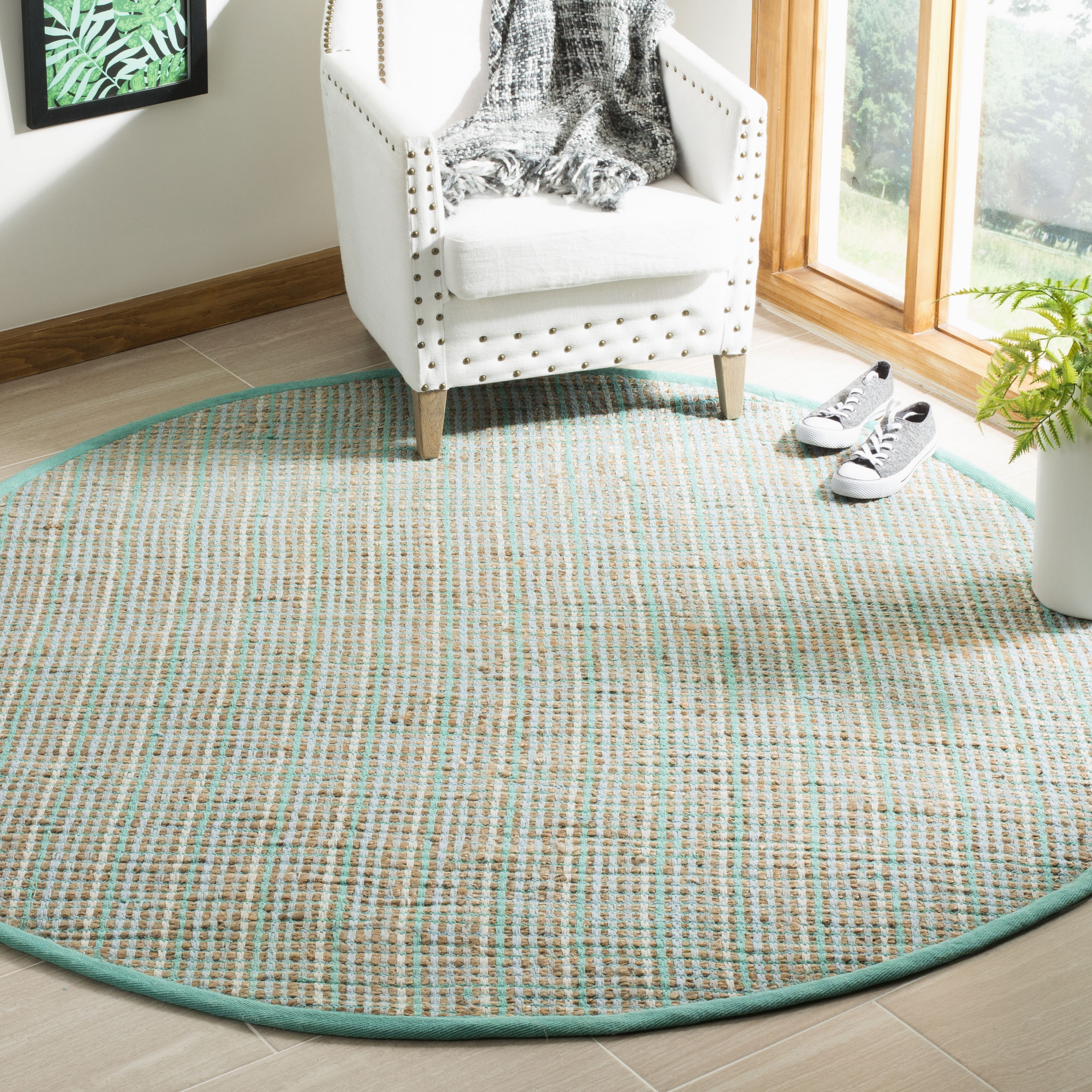 Safavieh CAP831C-6R Cape Cod Stoke 6 x 6 (ft) Jute Green Round Indoor Stripe Coastal Area rug