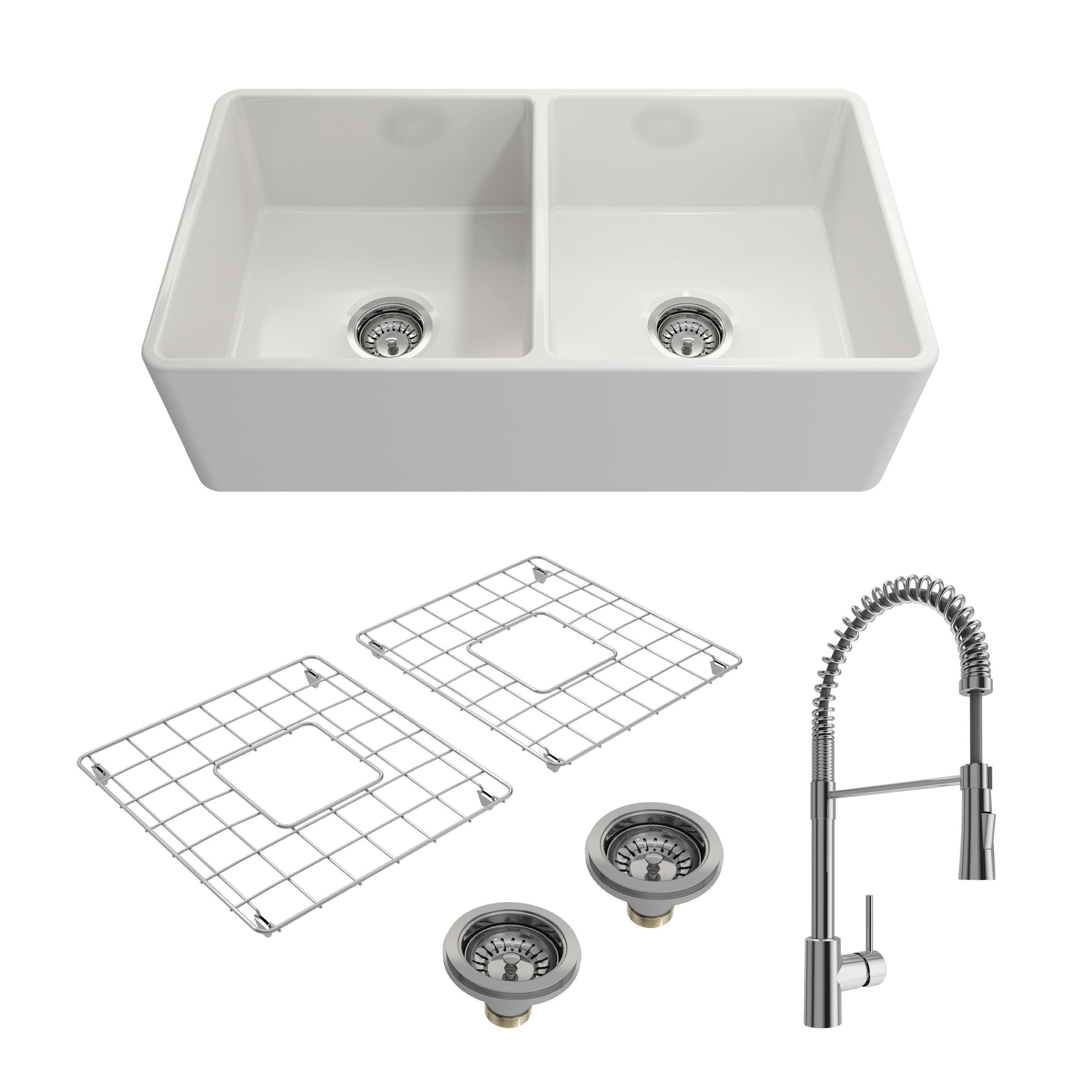 BOCCHI 1139-001-2020CH Undermount 33-in x 18-in Fireclay Double equal bowl Kitchen Sink