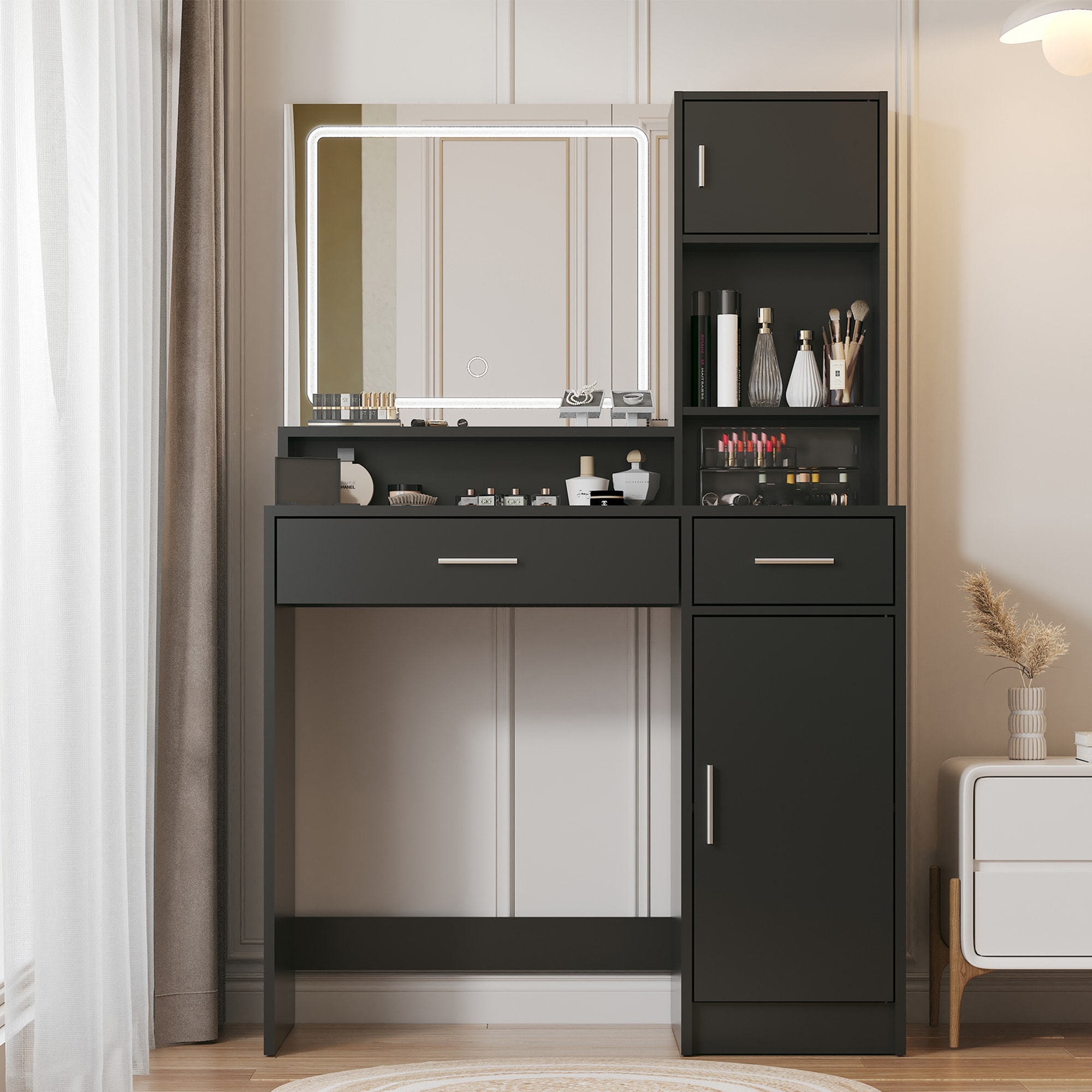 SINOFURN SYD250005WT 35.4-in Black Makeup Vanity