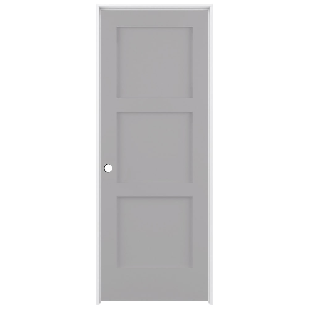 RELIABILT LO1369325 28-in x 80-in Driftwood Solid core 3-panel square Right hand Smooth Prefinished Pine Wood Flat Jamb Single Prehung Interior Door