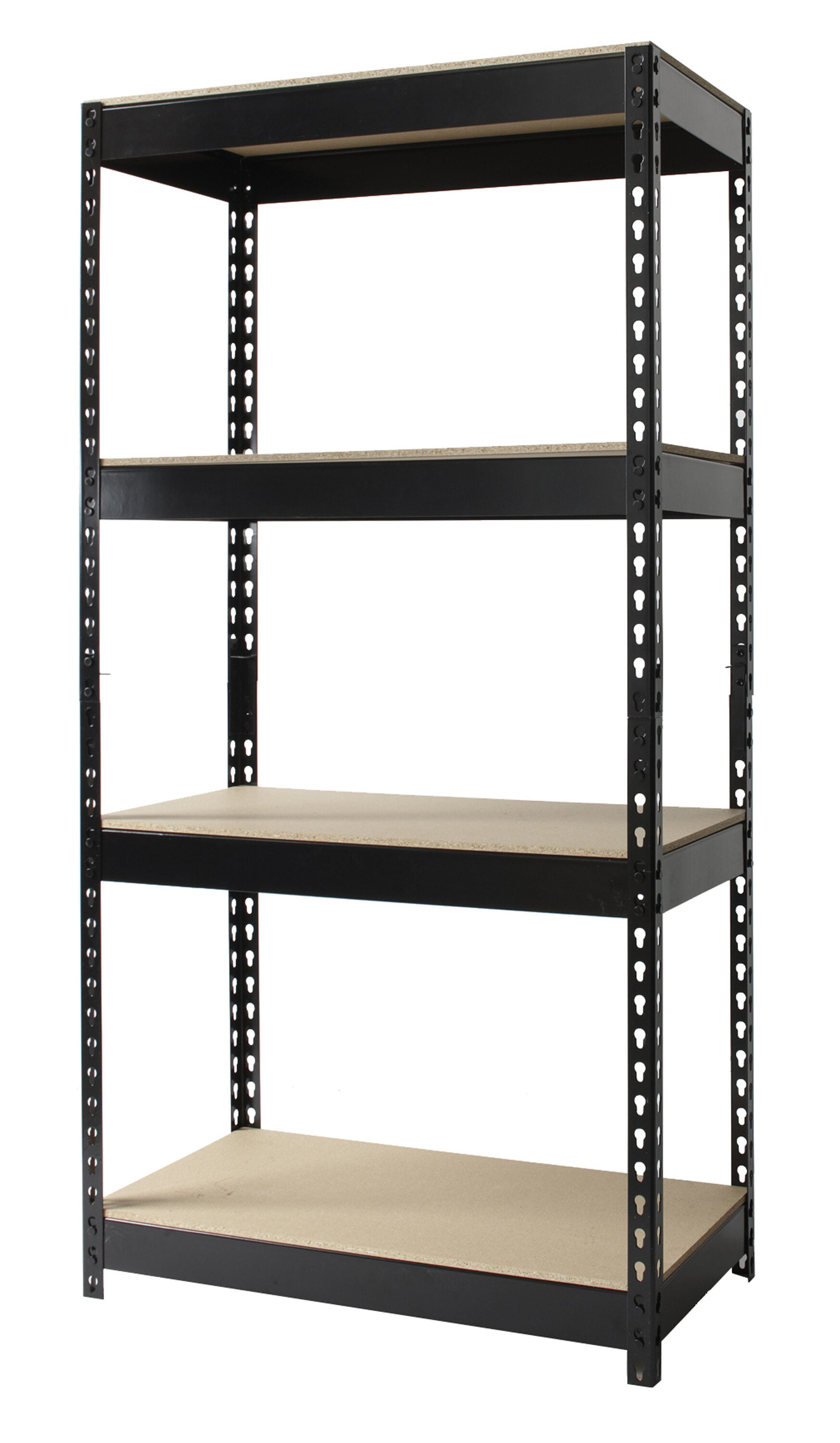 Black Heavy-Duty Riveted Steel 4-Shelf Storage Unit