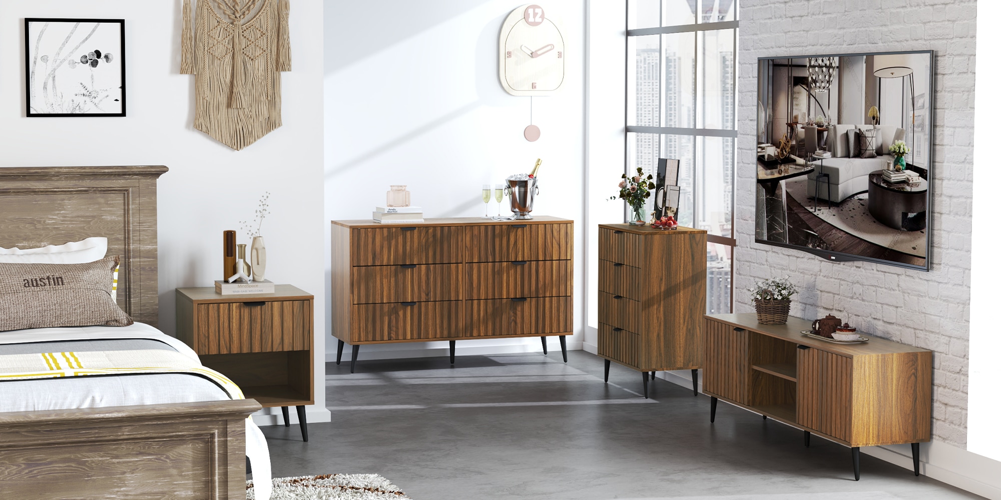 Dark Brown Finished Wood 6-Drawer Rectangular Dresser