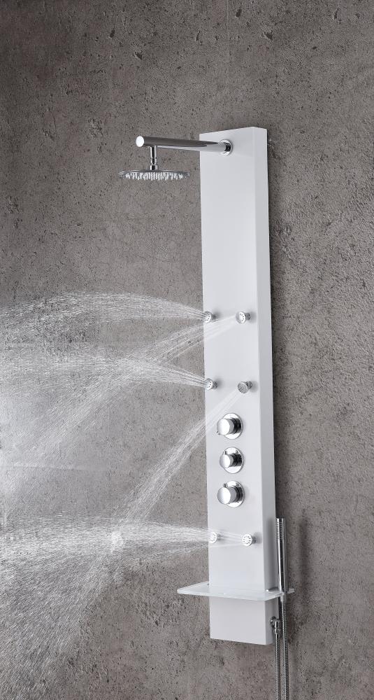 FIELD Series 58 In. 2-Jetted Full Body Shower Panel System With Heavy Rain Shower And Spray Wand In Brushed Steel