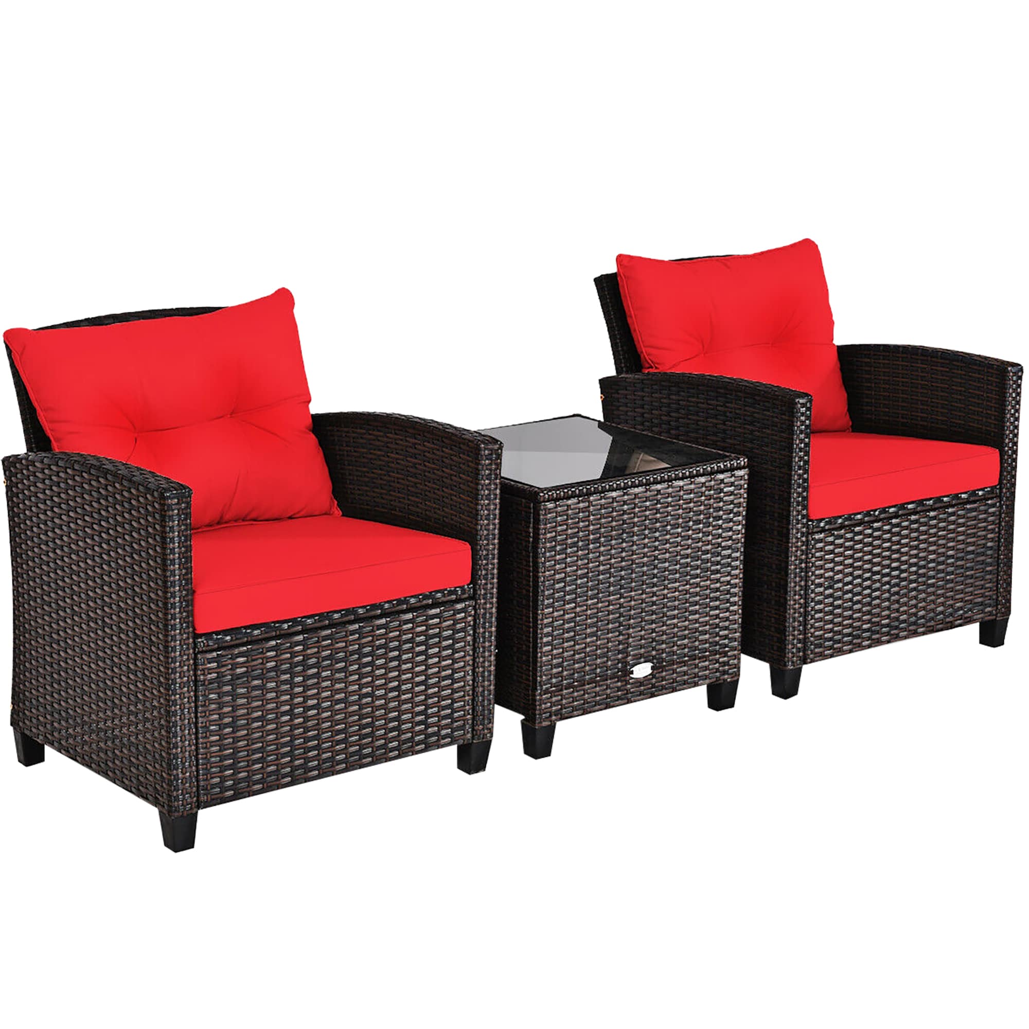 LIVIZA OUS68667RE 4 -Piece Rattan Patio Conversation Set with Red Cushions