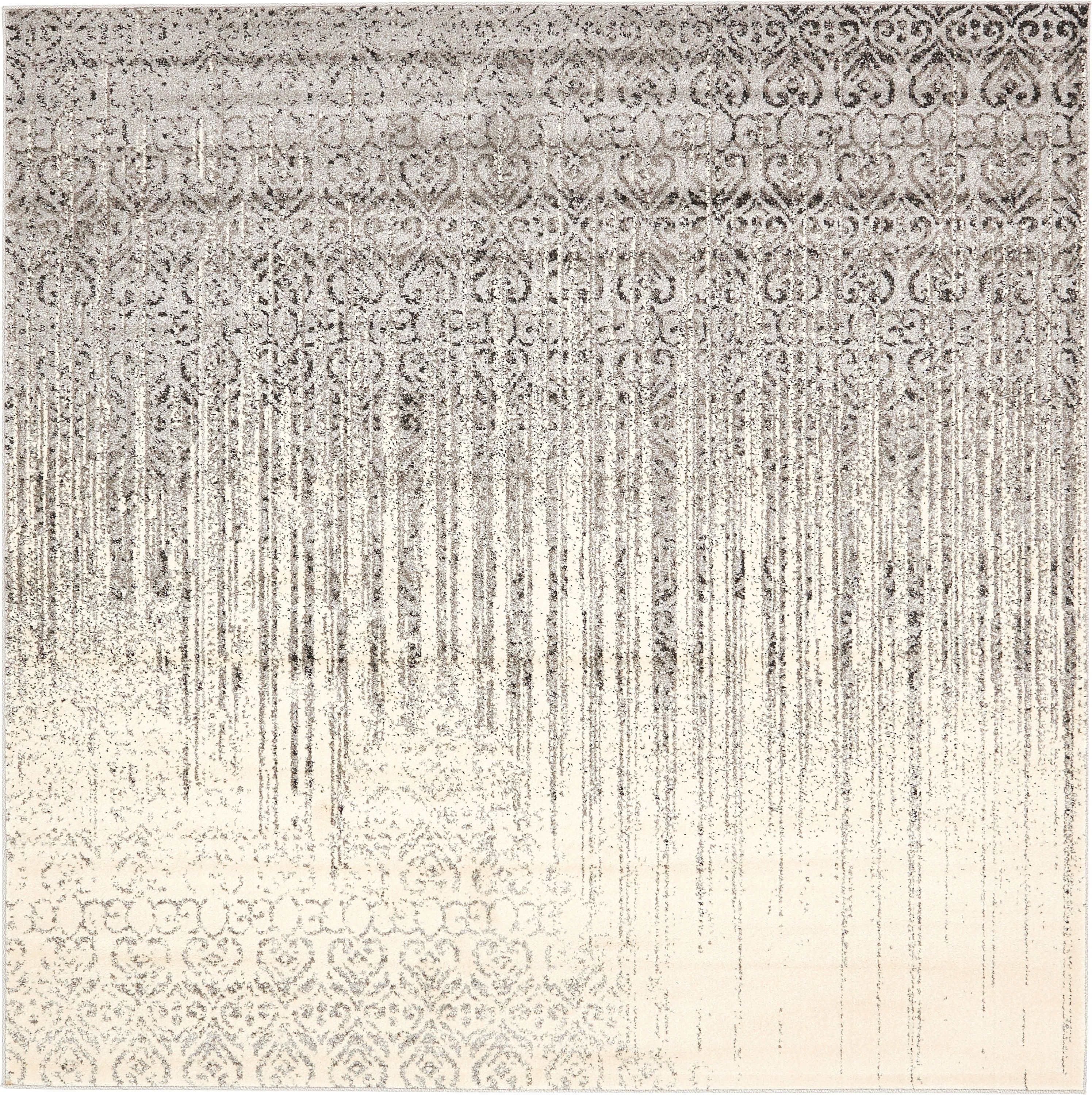 Unique Loom 3129489 Jennifer Del Mar 8 x 8 (ft) Loomed Polypropylene Gray/Ivory Square Indoor Stripe Industrial Area rug
