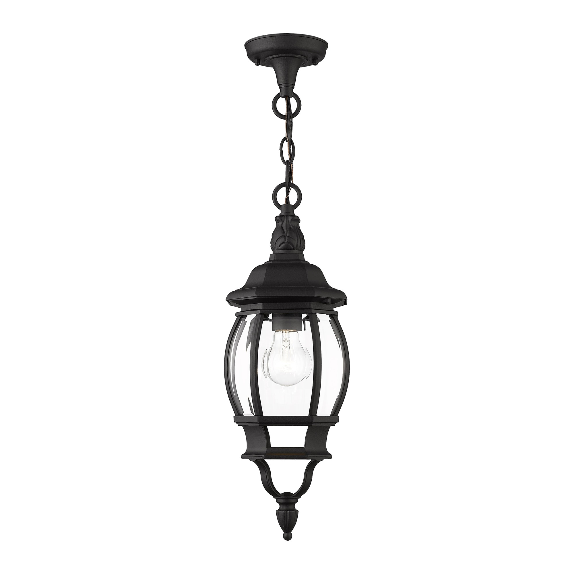 Livex Lighting 7523-14 Frontenac 1 -Light Textured Black Traditional Beveled glass Lantern Mini Outdoor Hanging Pendant light