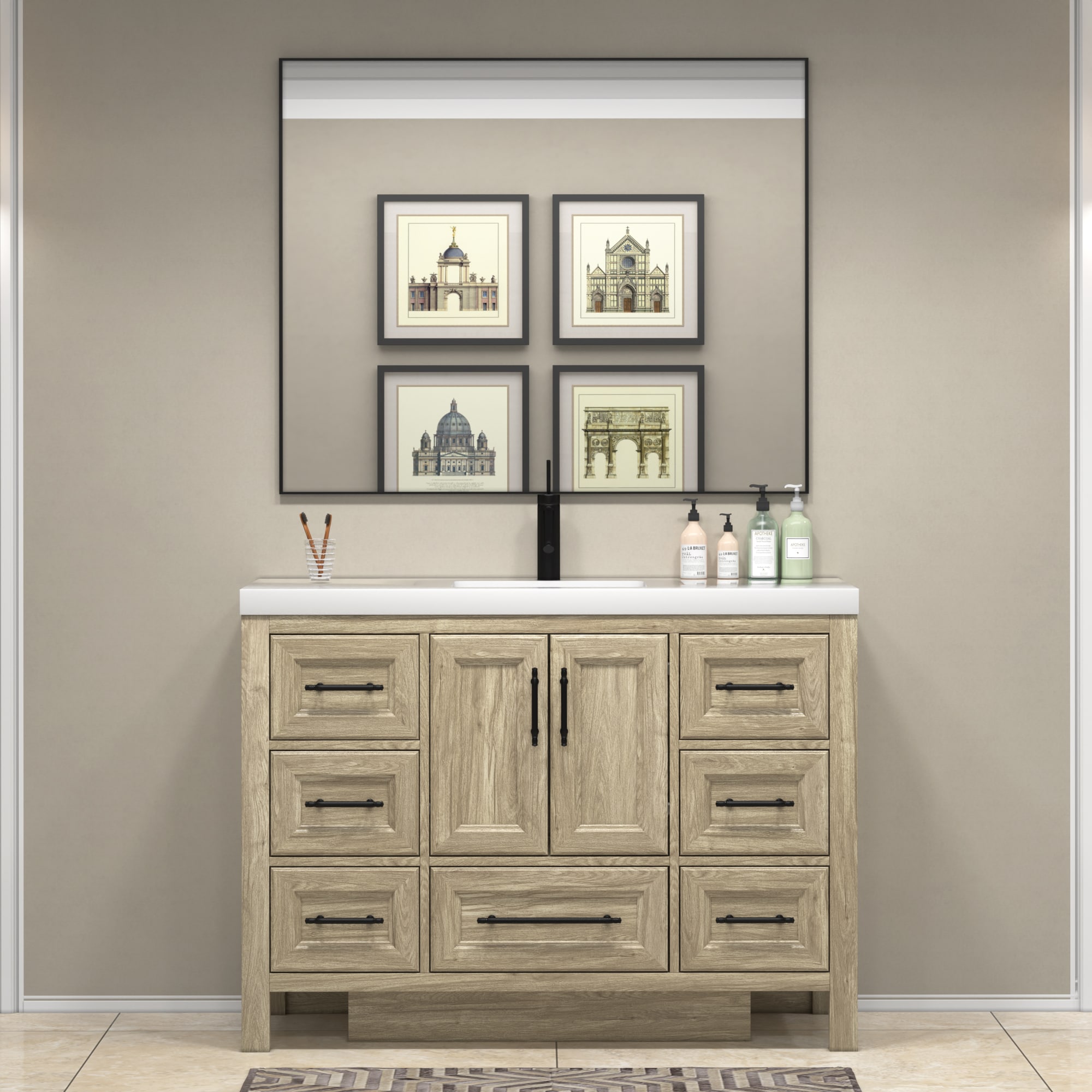 BV Better Vanity VIV48-HG VIV 48-in Dark French Oak Undermount Single sink Bathroom Vanity with White Acrylic Top