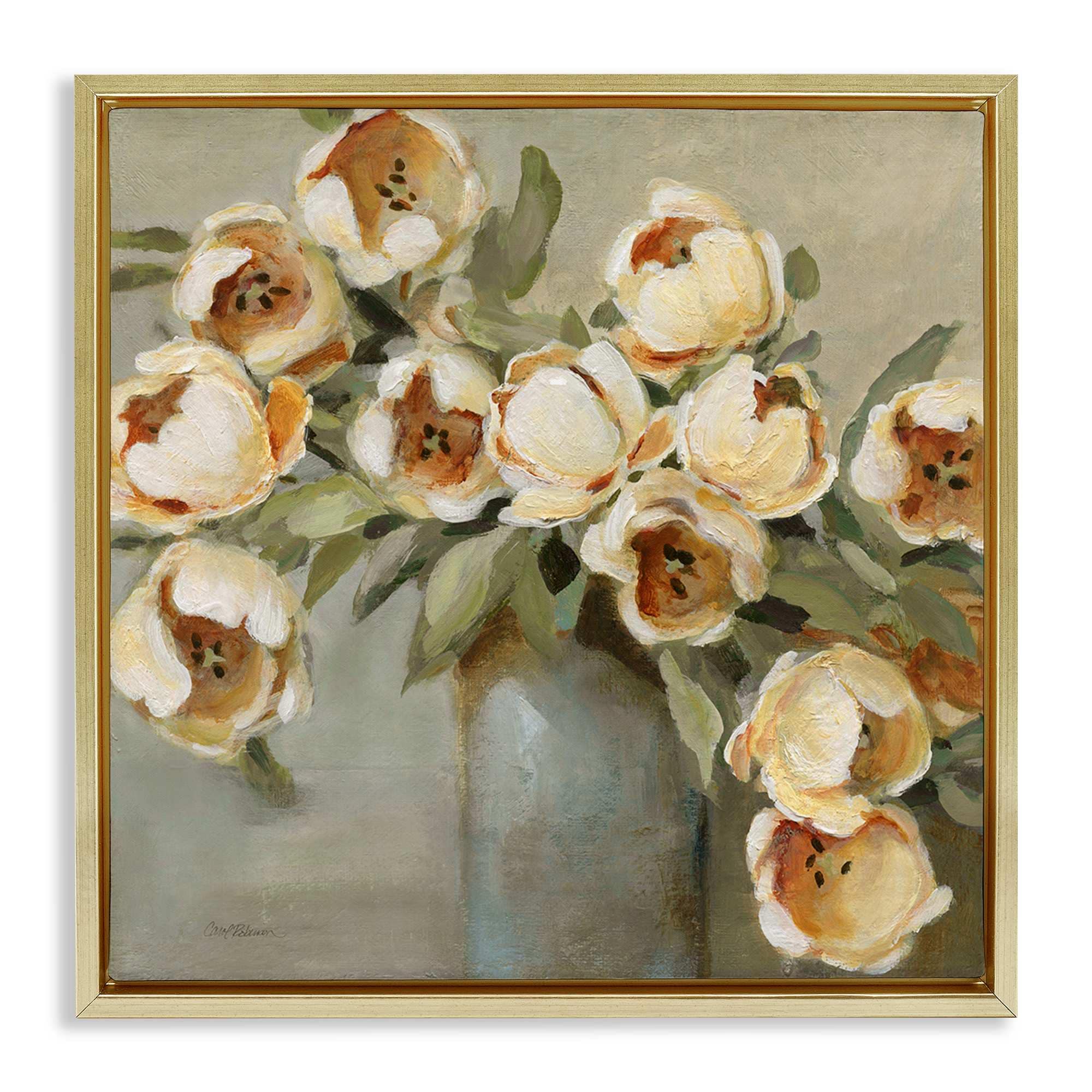 Stupell Industries BS-267-FFG-17X17 Curved Flowers in Vase Gold Framed Floater Canvas Wall Art By Carol Robinson 18 x 18