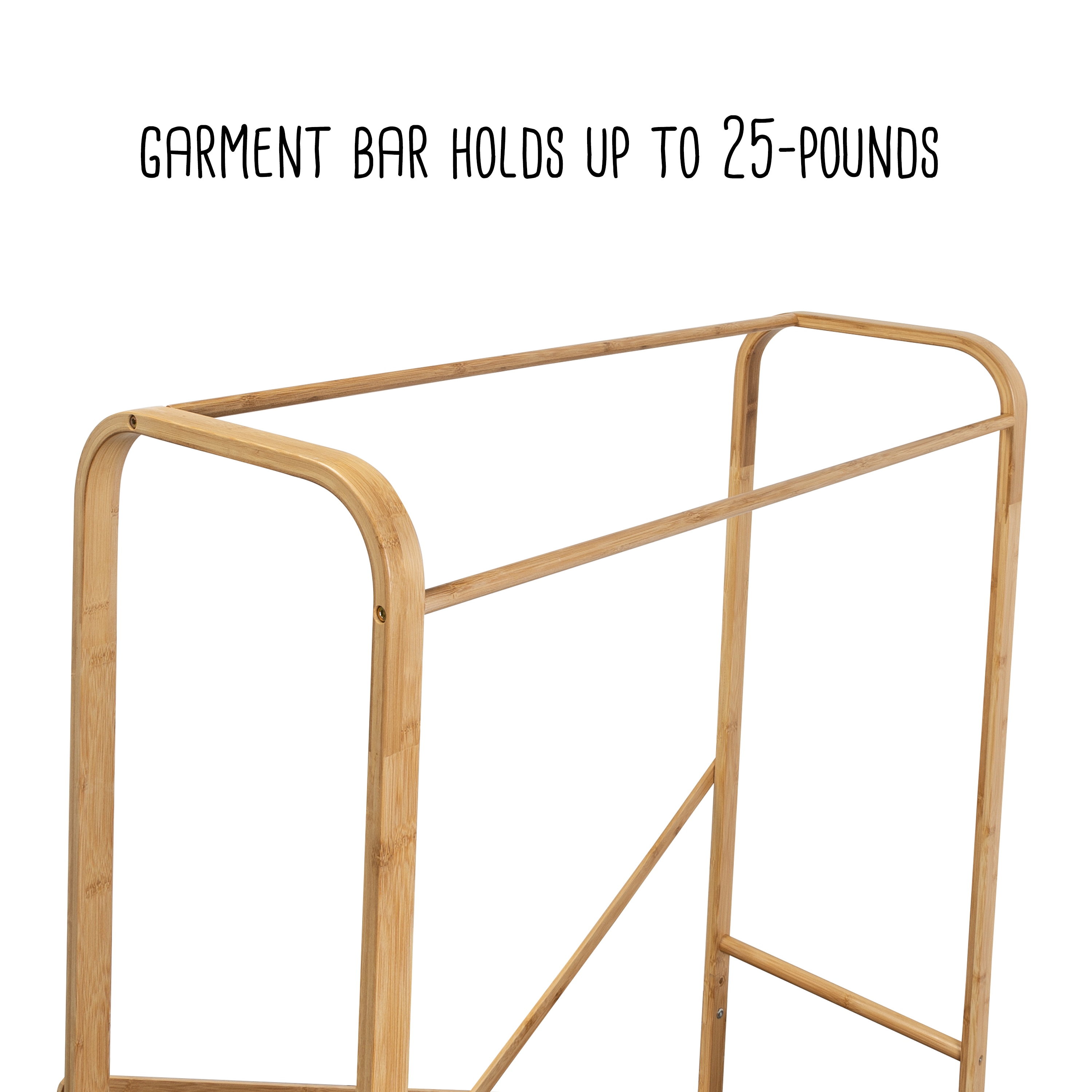 Natural Bamboo and Gray Fabric Portable Garment Rack