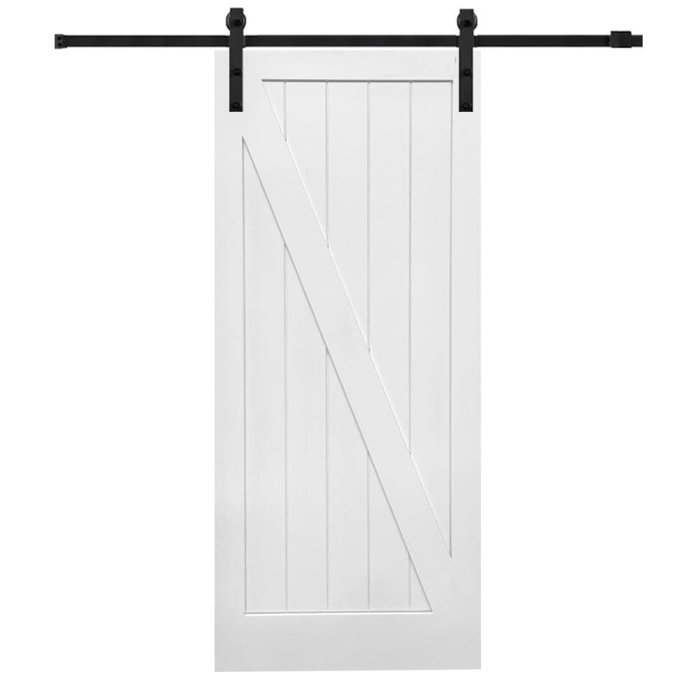 Mmi Door 36 In X 84 In Primed Z Frame Solid Core Primed Hardboard Single Barn Door Hardware 0783