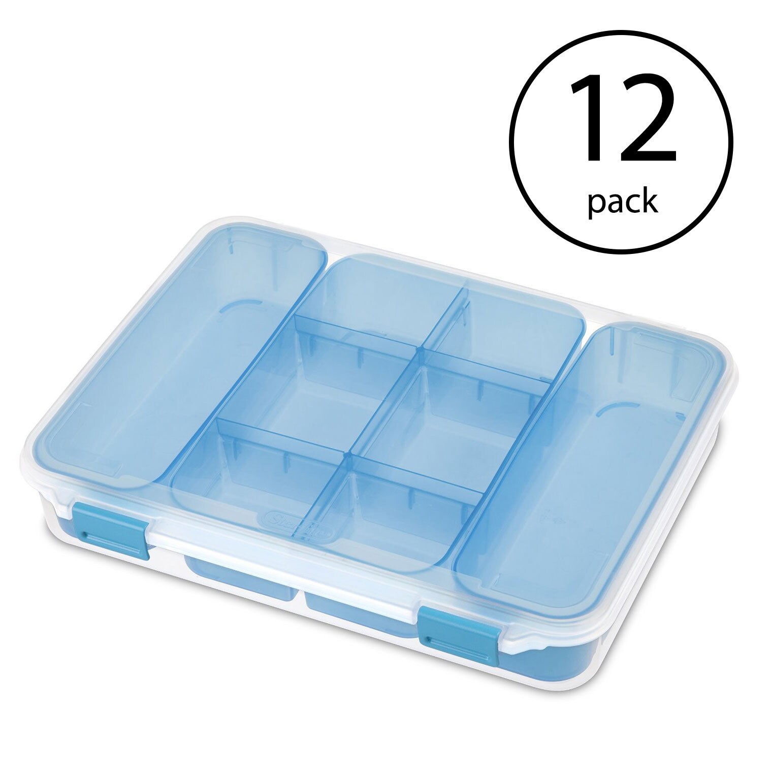 Sterilite 12 Gallon Stackable Plastic Storage Tote Container organizer Bin  with Latching Lid for Home and Garage Organization, Blue (12 Pack)