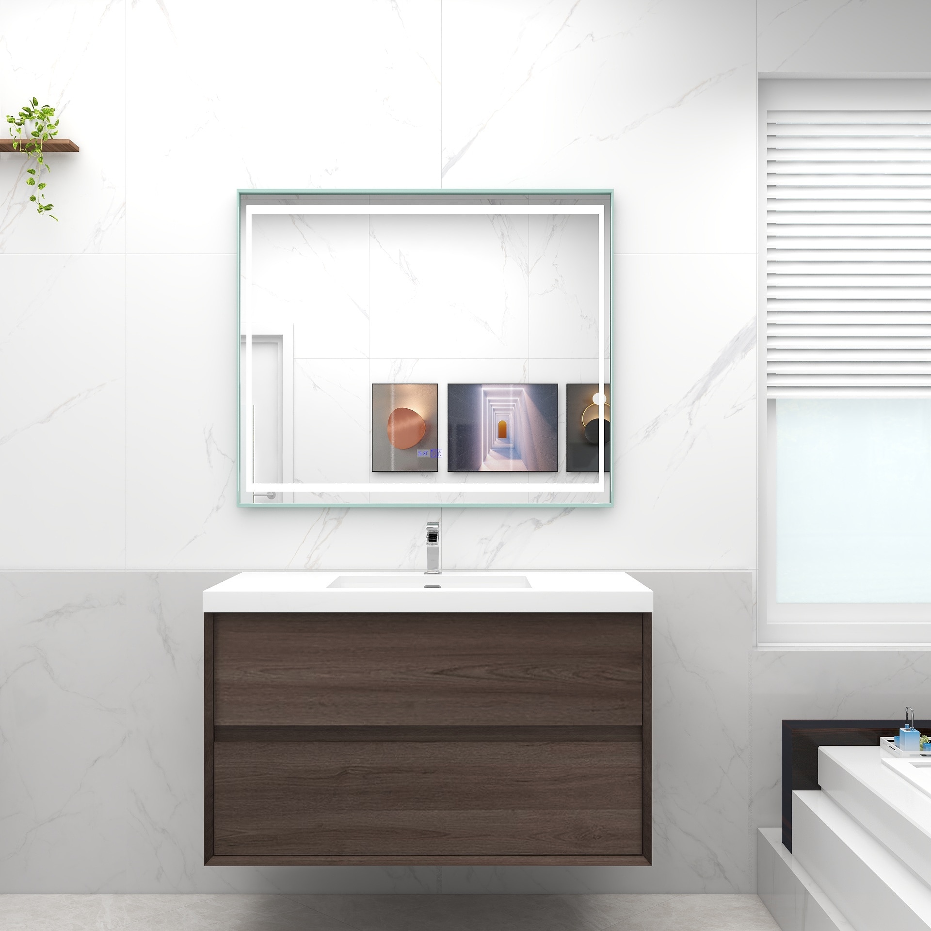 BV Better Vanity SLIM42-RO Kingdee 42-in Red Oak Single Sink Floating Bathroom Vanity with White Acrylic Top