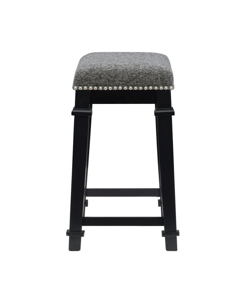 Kennedy Black Wood and Tweed Backless Counter Stool