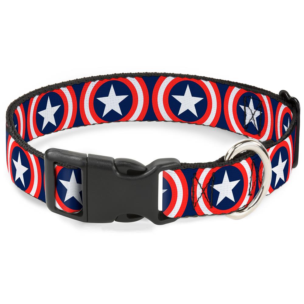 Buckle-Down CPC-WCA012-M Captain America Shield Repeat Navy Black Dog Collar, Medium
