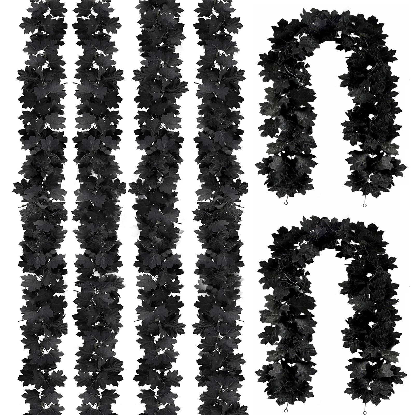 KIWDZFU  6 Pack Five Point Seven Foot Black Maple Leaf Garland Halloween Outdoor Hanging Vines for Mantle Door Frame Fireplace and Thanksgiving