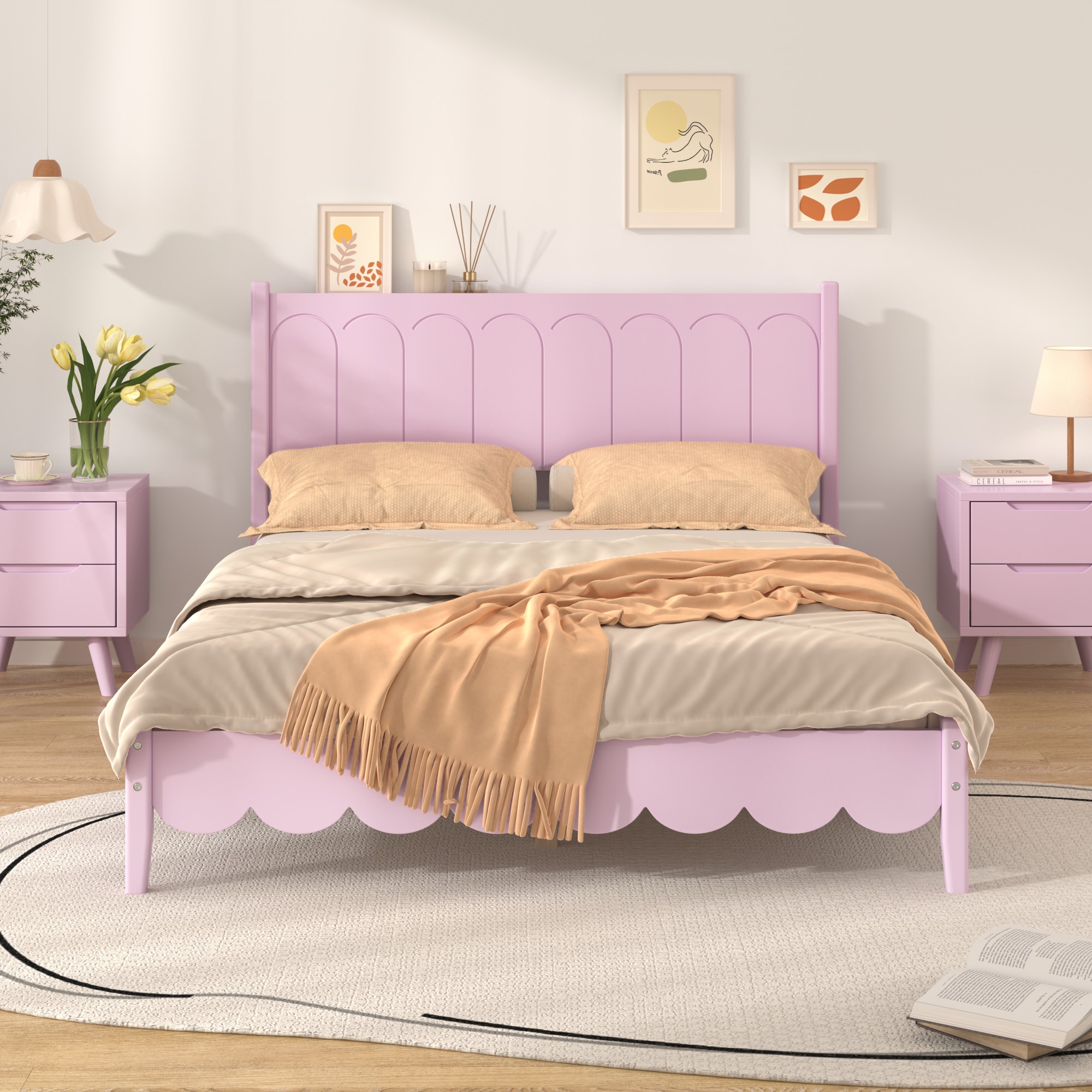 ModernLuxe L-WF313319AAH pink Full Wood Platform Bed