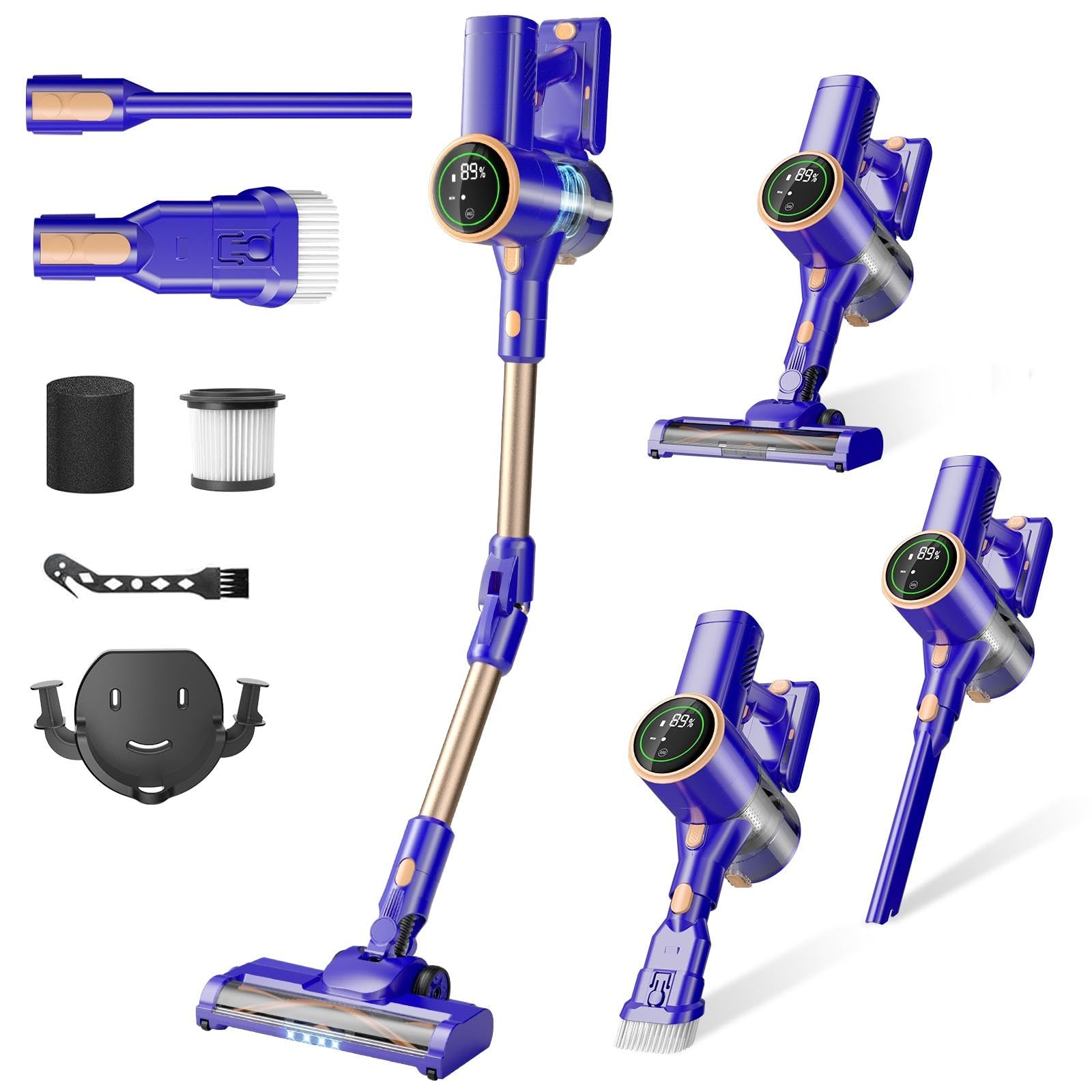 Anqtovp - Cordless Vacuum Cleaner Stick with 180 Degree Bendable Wand LED Touch Screen 8 in 1 Li...