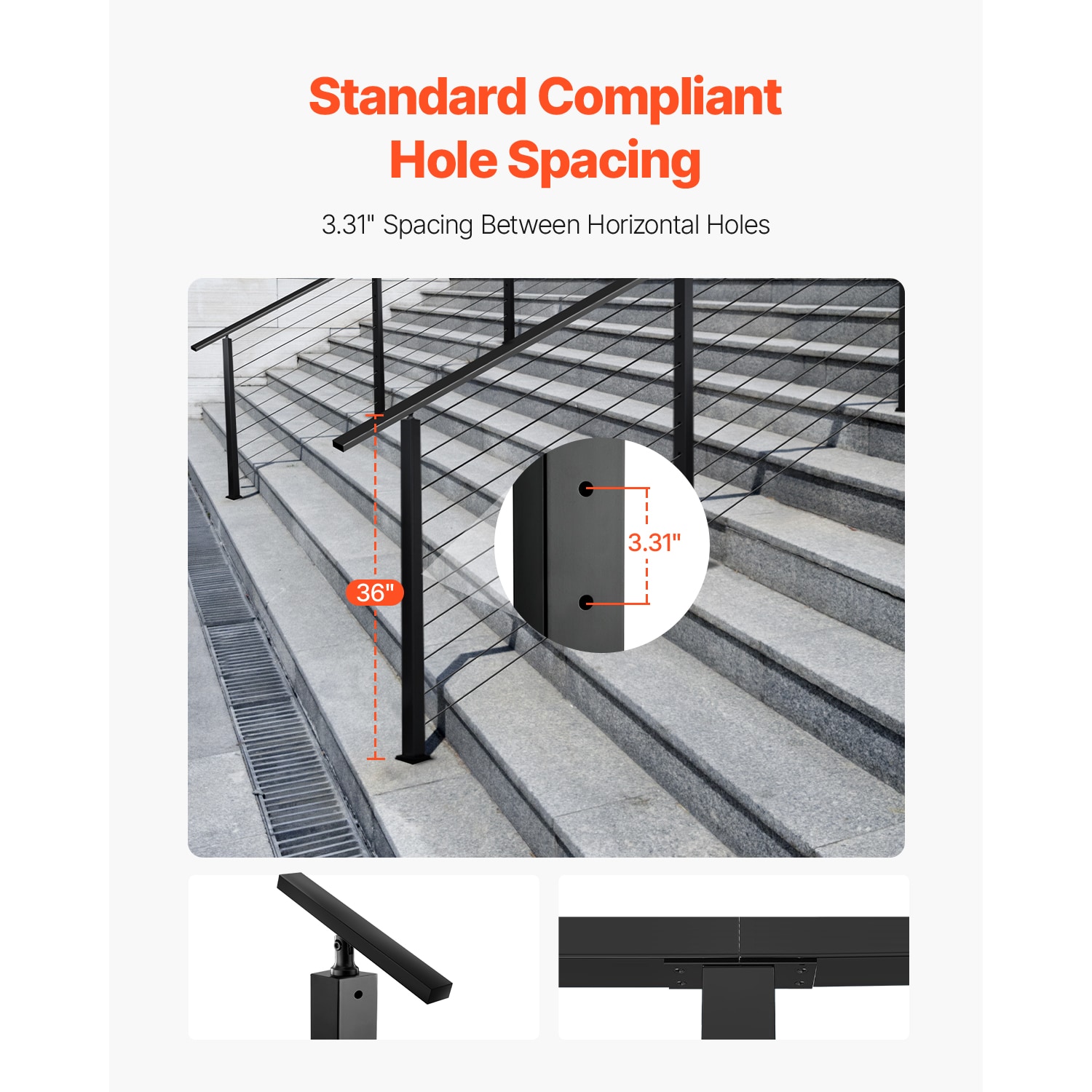VEVOR Cable Railing Post 36x1x2 Inch Stair Railing Post with PreDrilled ...