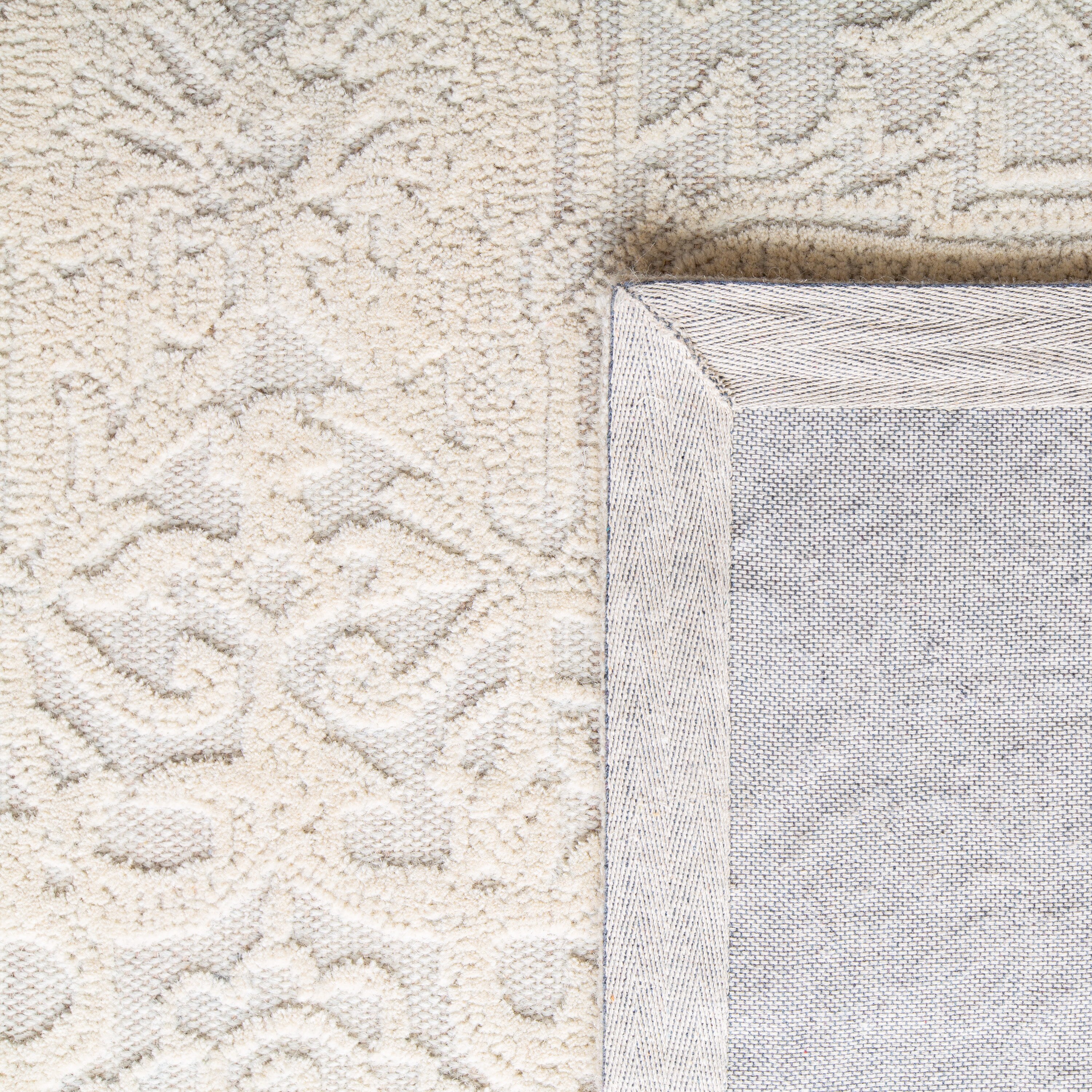 Ivory Beige 6' Square Handmade Wool Tufted Rug
